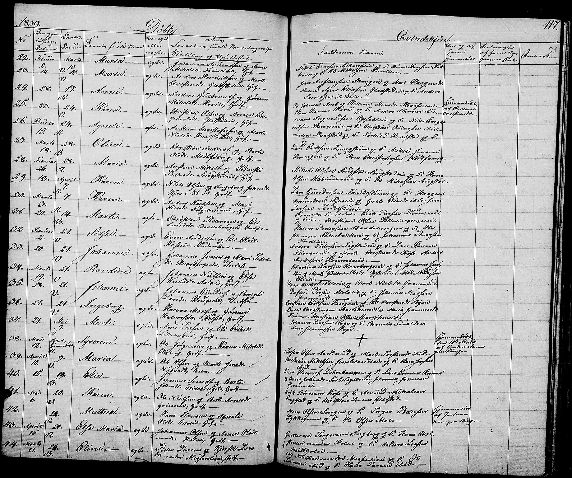 Ringsaker prestekontor, AV/SAH-PREST-014/L/La/L0005: Klokkerbok nr. 5, 1839-1850, s. 117