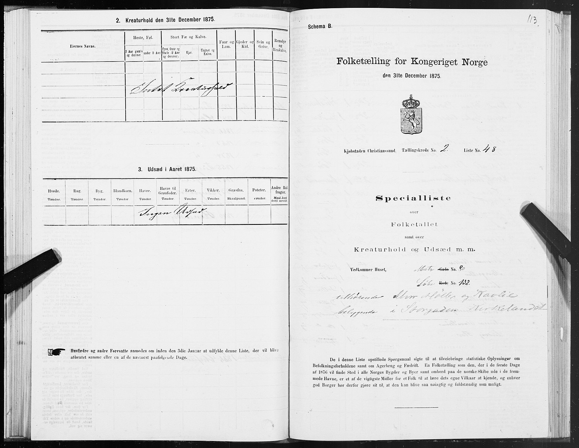 SAT, Folketelling 1875 for 1503B Kristiansund prestegjeld, Kristiansund kjøpstad, 1875, s. 2113