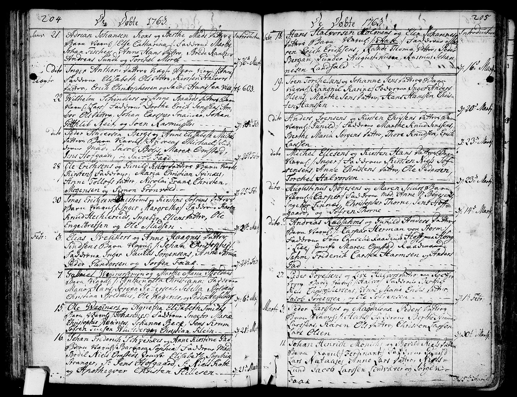 Bragernes kirkebøker, SAKO/A-6/F/Fa/L0005: Ministerialbok nr. I 5, 1759-1781, s. 204-205