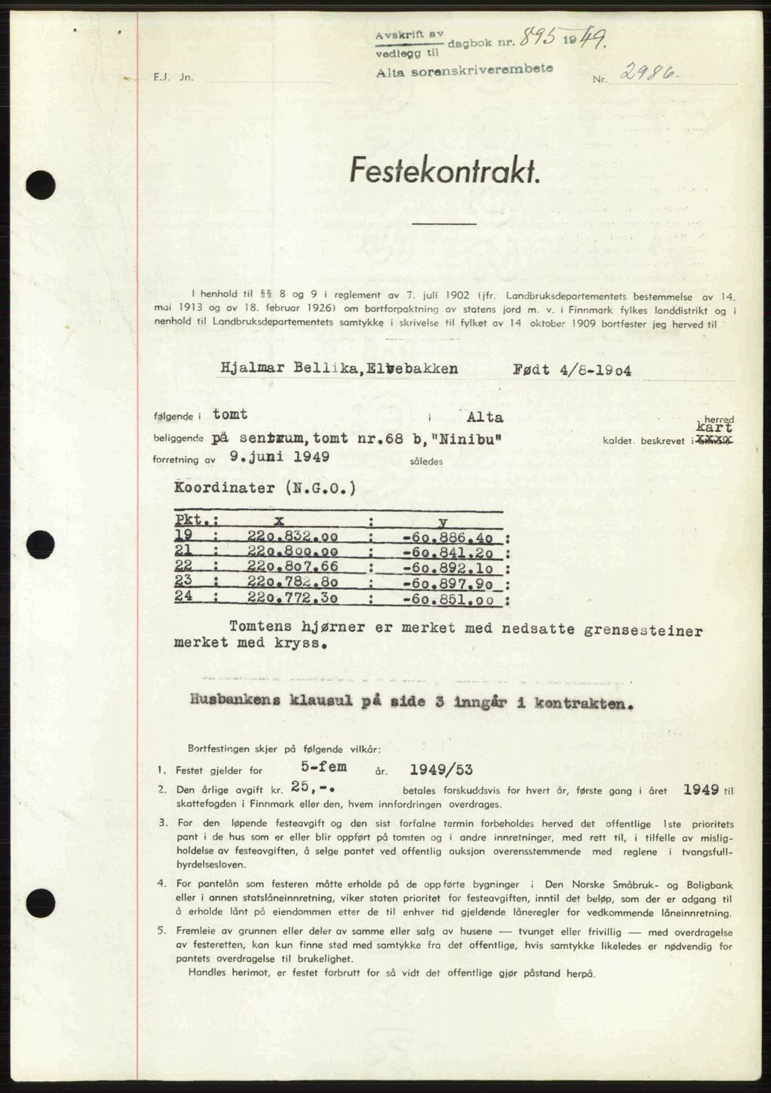 Alta fogderi/sorenskriveri, SATØ/SATØ-5/1/K/Kd/L0038pantebok: Pantebok nr. 41-42, 1949-1950, Dagboknr: 895/1949