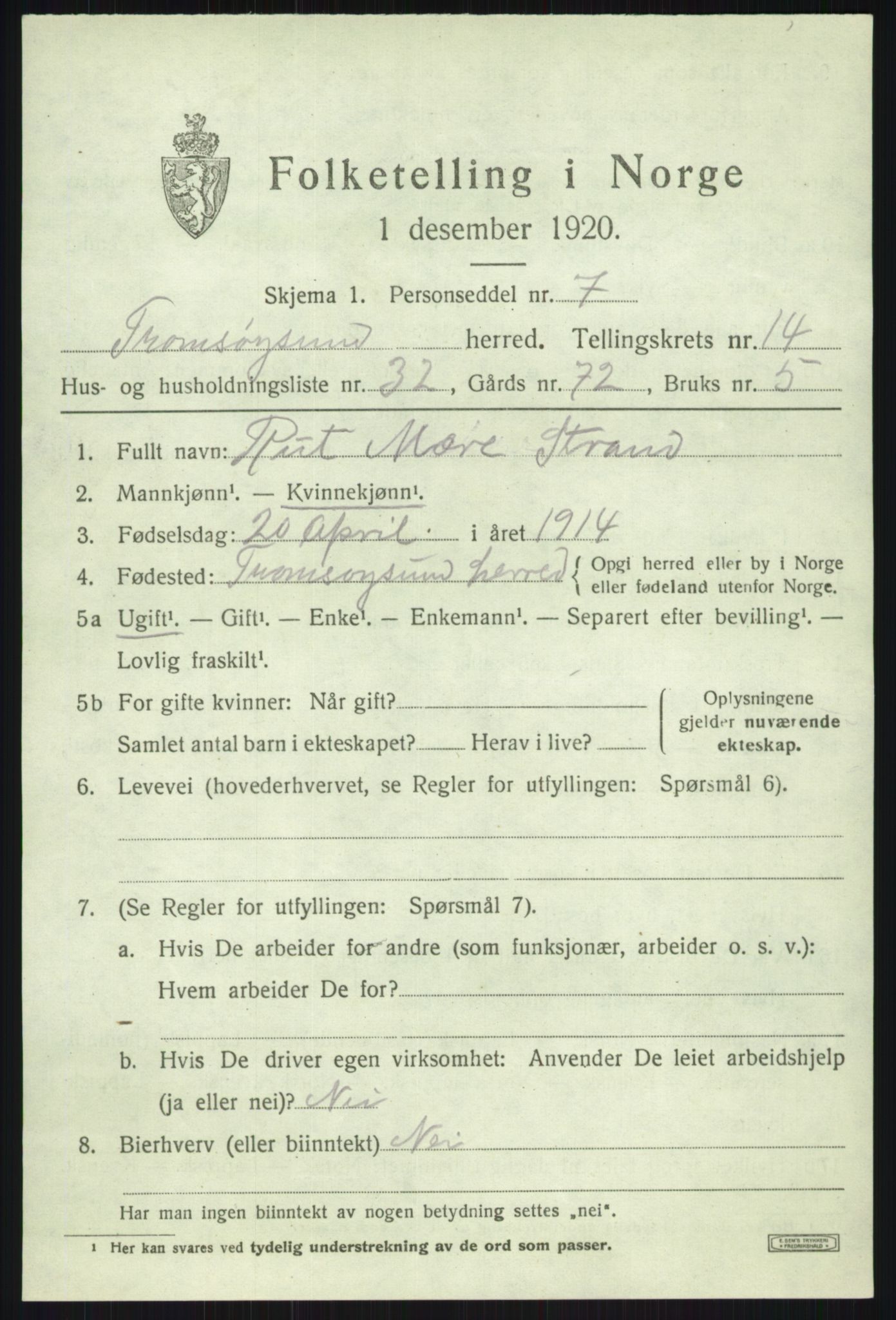 SATØ, Folketelling 1920 for 1934 Tromsøysund herred, 1920, s. 8894