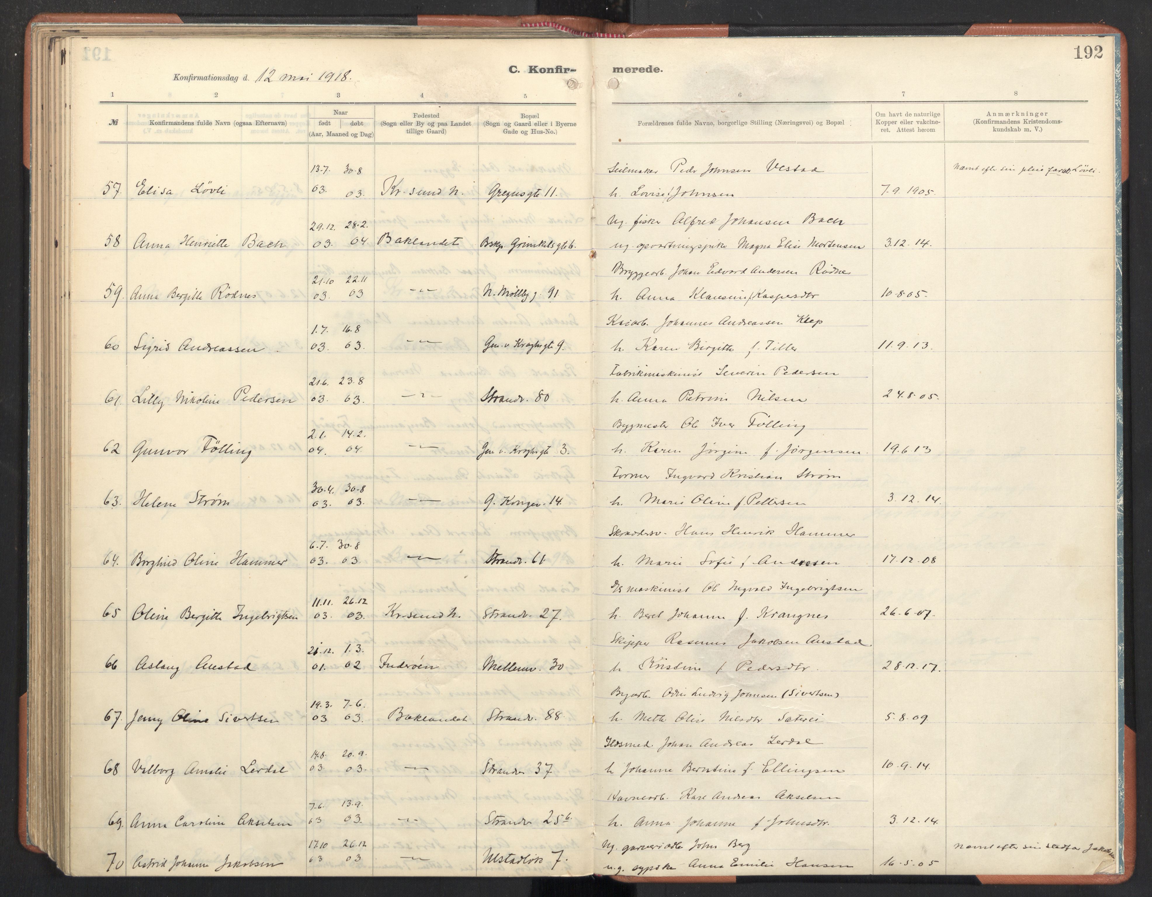 Ministerialprotokoller, klokkerbøker og fødselsregistre - Sør-Trøndelag, SAT/A-1456/605/L0246: Ministerialbok nr. 605A08, 1916-1920, s. 192