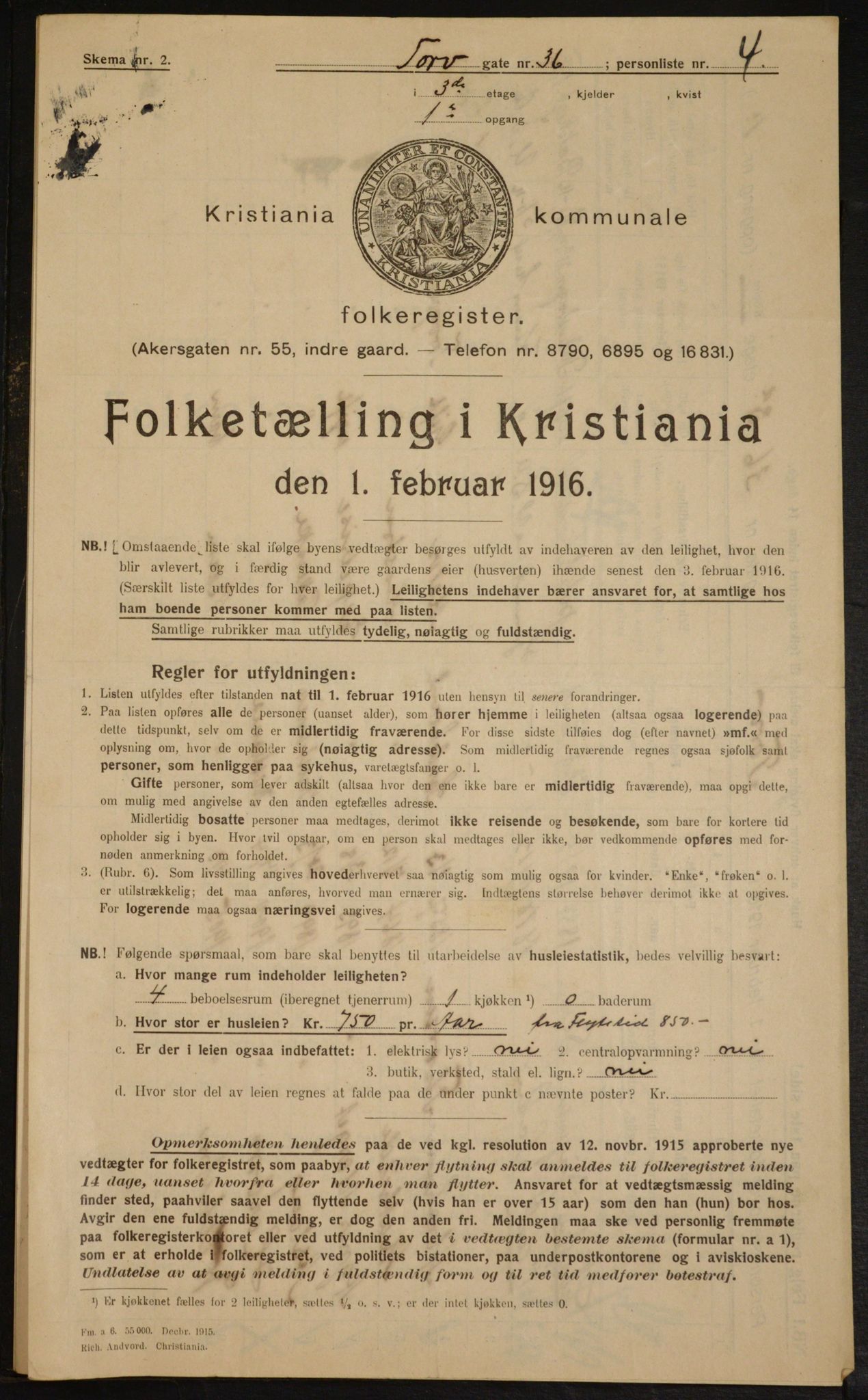 OBA, Kommunal folketelling 1.2.1916 for Kristiania, 1916, s. 117496