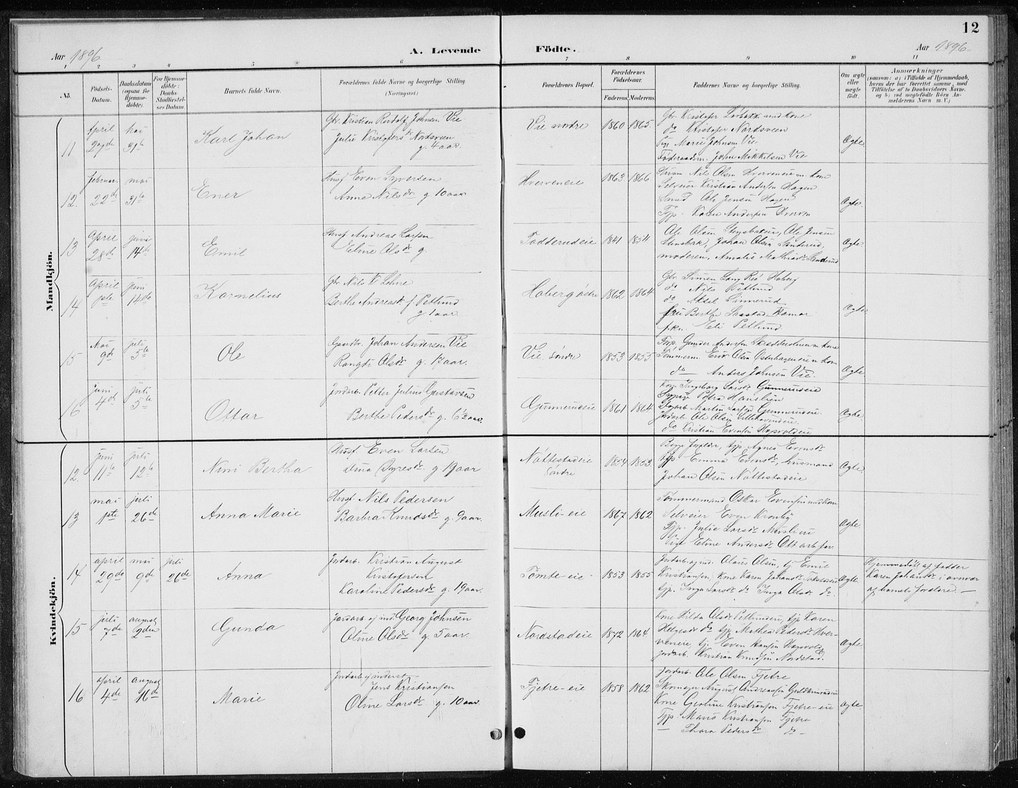 Stange prestekontor, AV/SAH-PREST-002/L/L0010: Klokkerbok nr. 10, 1894-1905, s. 12