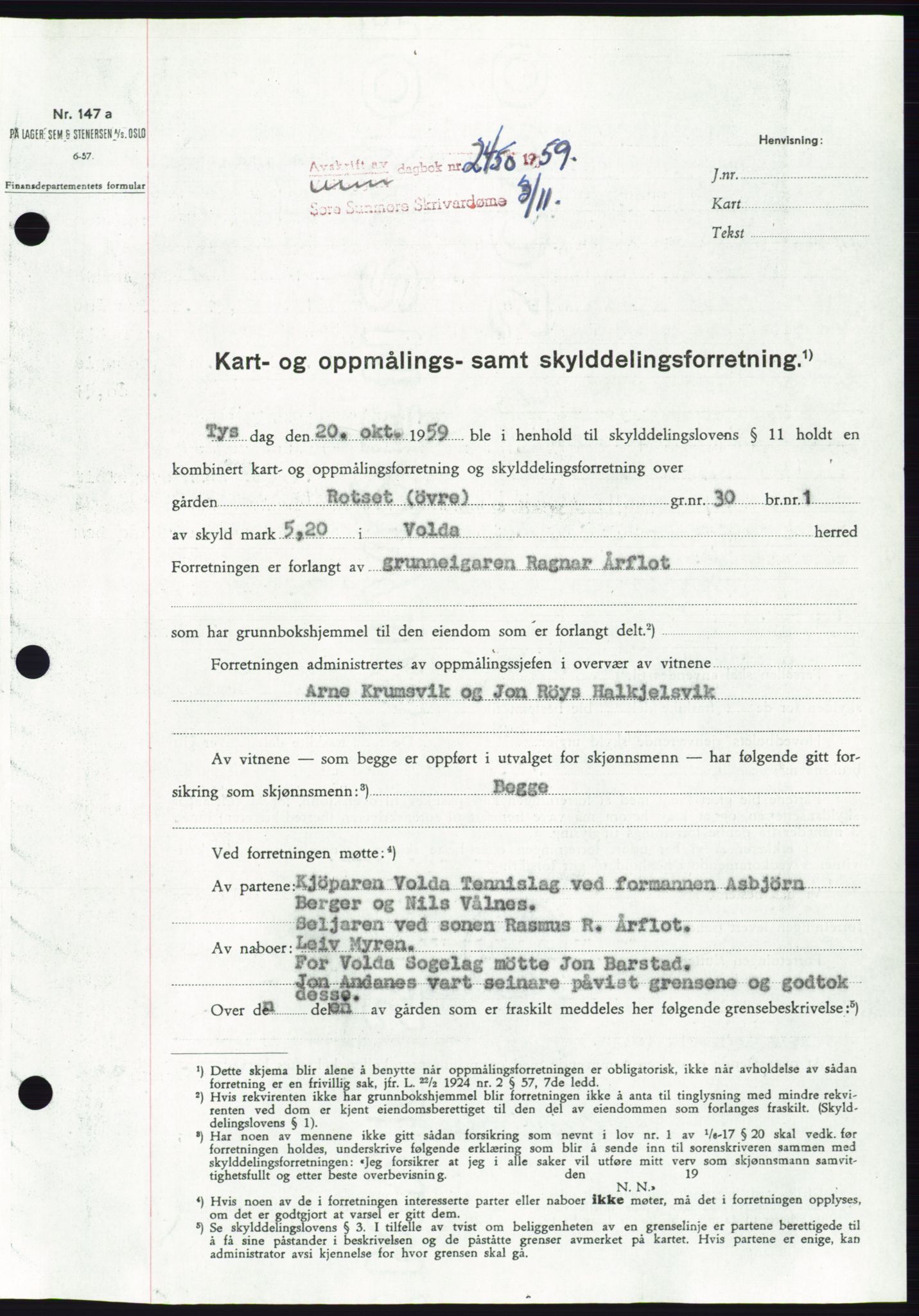 Søre Sunnmøre sorenskriveri, SAT/A-4122/1/2/2C/L0113: Pantebok nr. 39A, 1959-1959, Dagboknr: 2450/1959