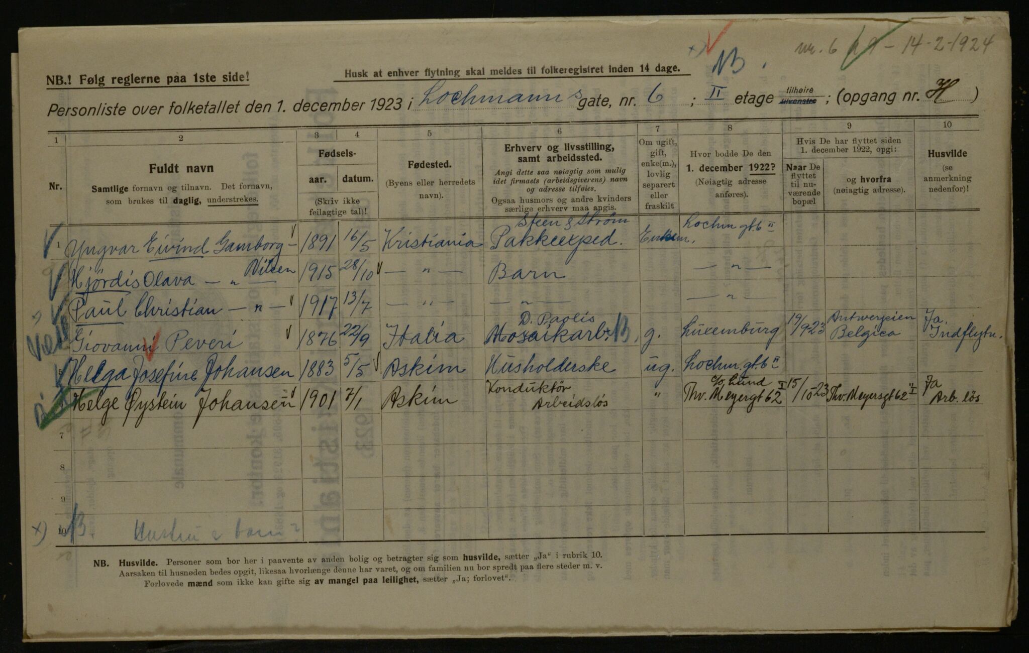 OBA, Kommunal folketelling 1.12.1923 for Kristiania, 1923, s. 64865