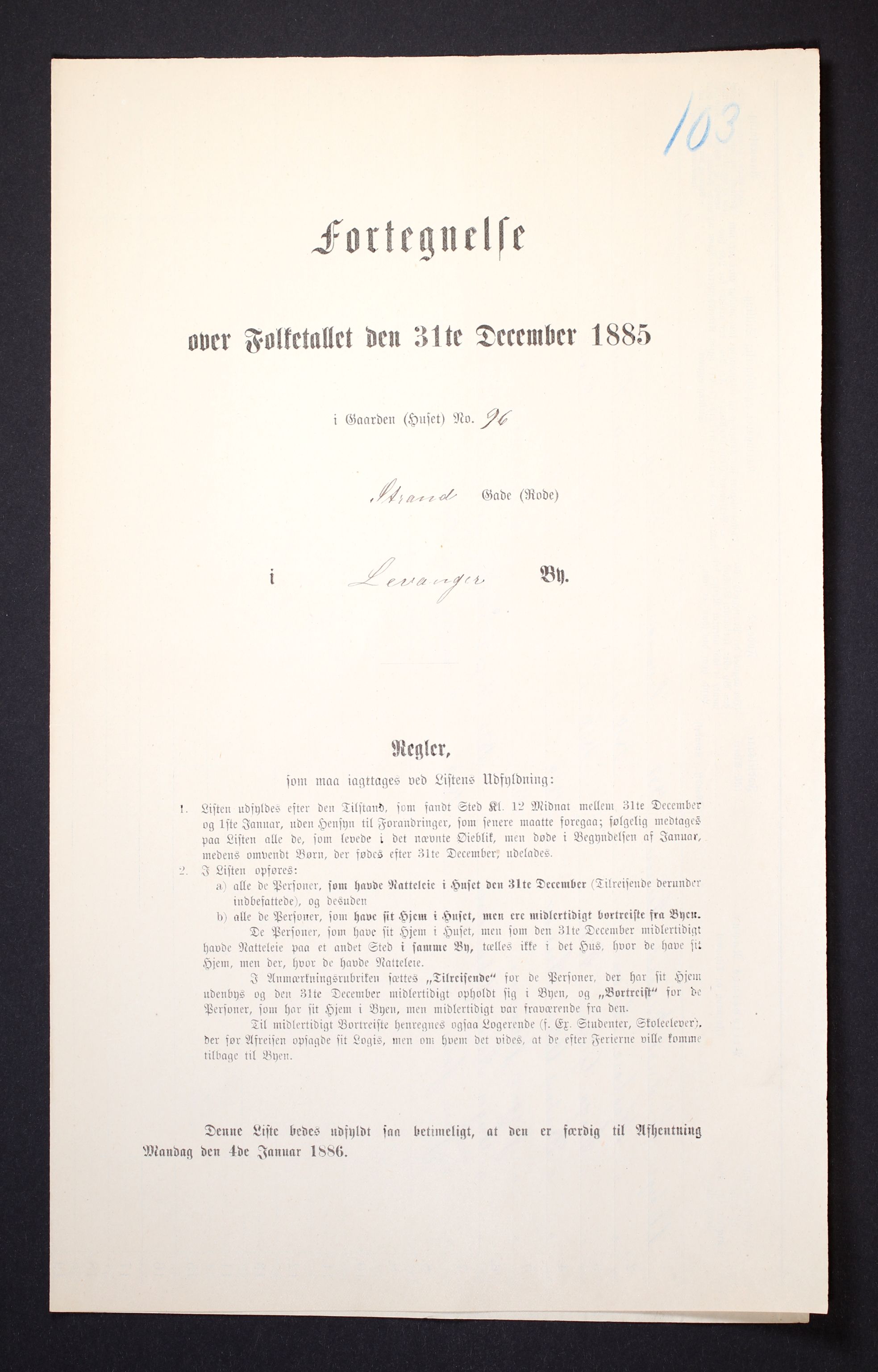 SAT, Folketelling 1885 for 1701 Levanger kjøpstad, 1885, s. 103a