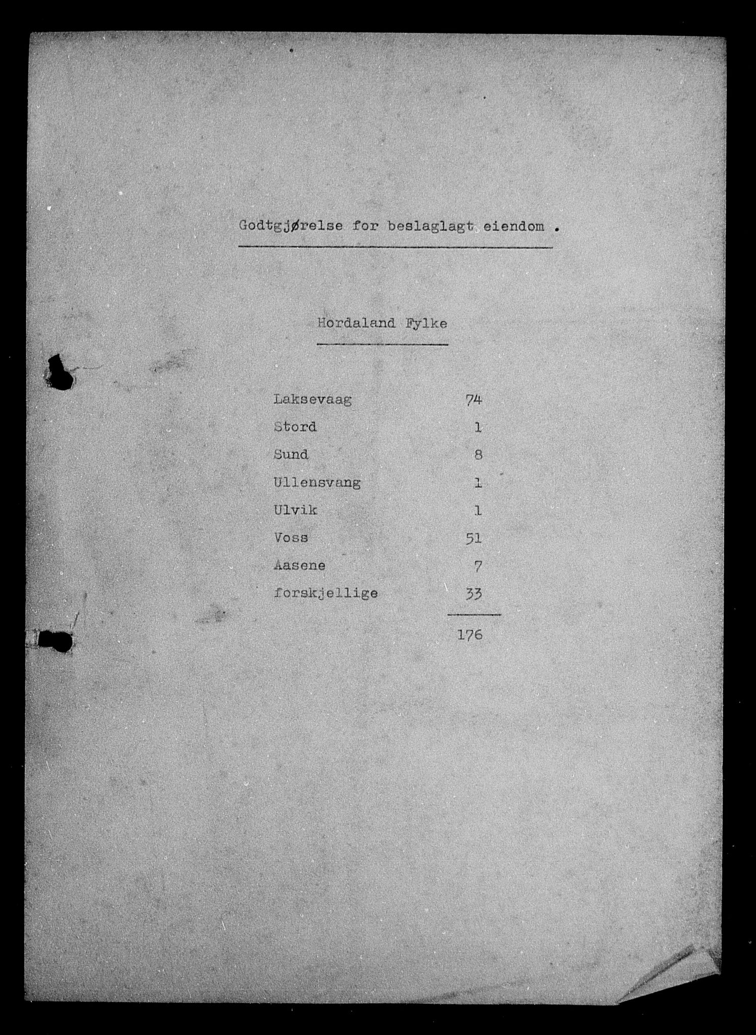 Justisdepartementet, Tilbakeføringskontoret for inndratte formuer, RA/S-1564/I/L1016: Godtgjørelse for beslaglagt eiendom, 1940-1941, s. 275