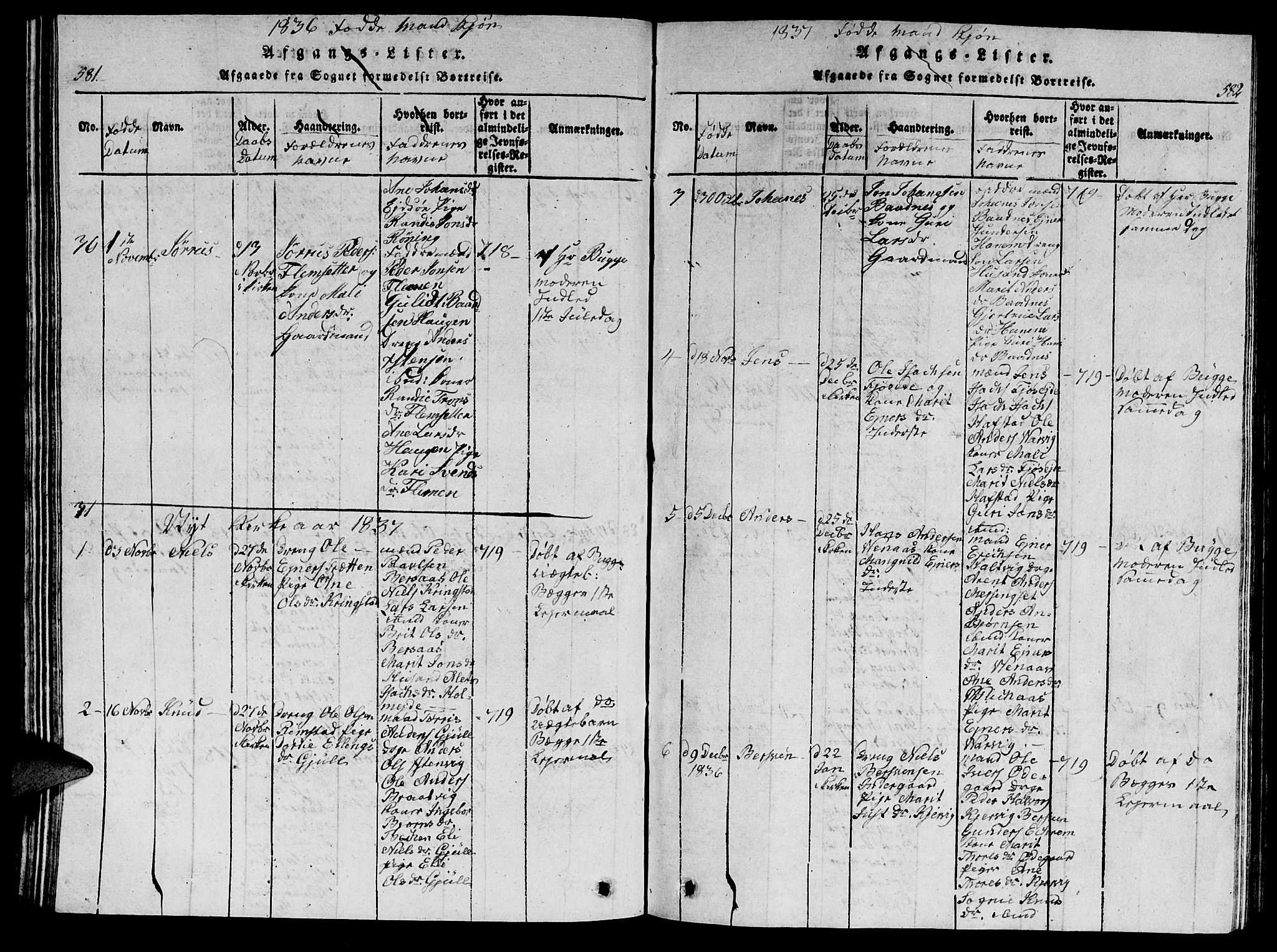 Ministerialprotokoller, klokkerbøker og fødselsregistre - Møre og Romsdal, AV/SAT-A-1454/586/L0990: Klokkerbok nr. 586C01, 1819-1837, s. 581-582