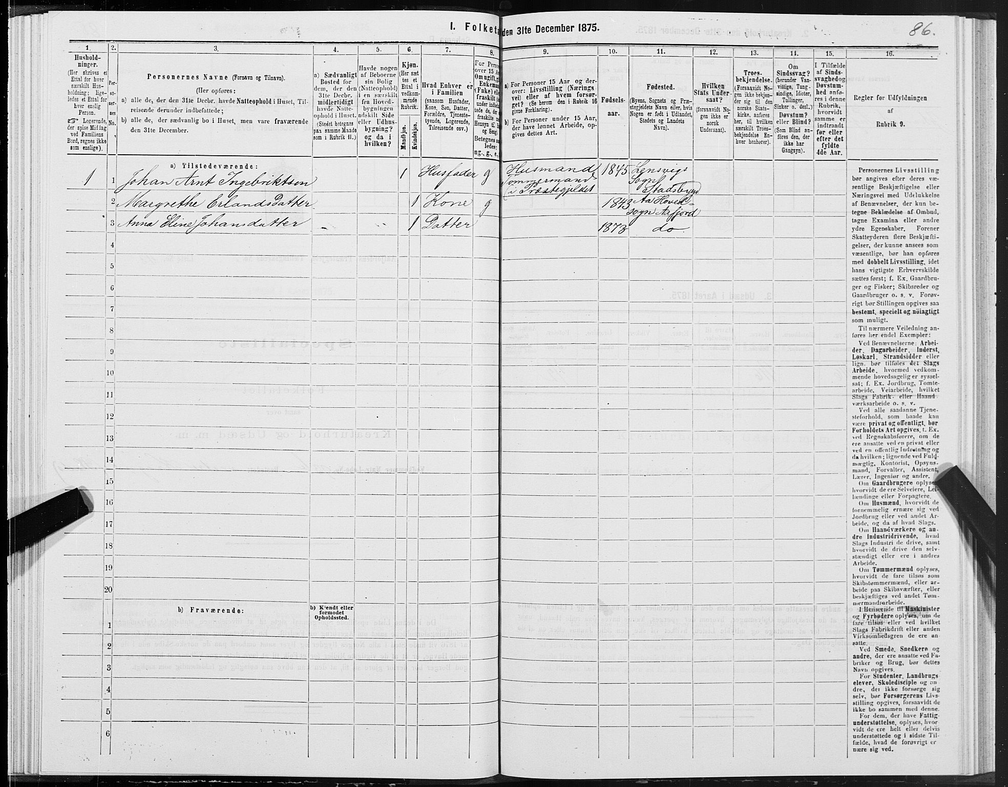 SAT, Folketelling 1875 for 1630P Aafjorden prestegjeld, 1875, s. 3086