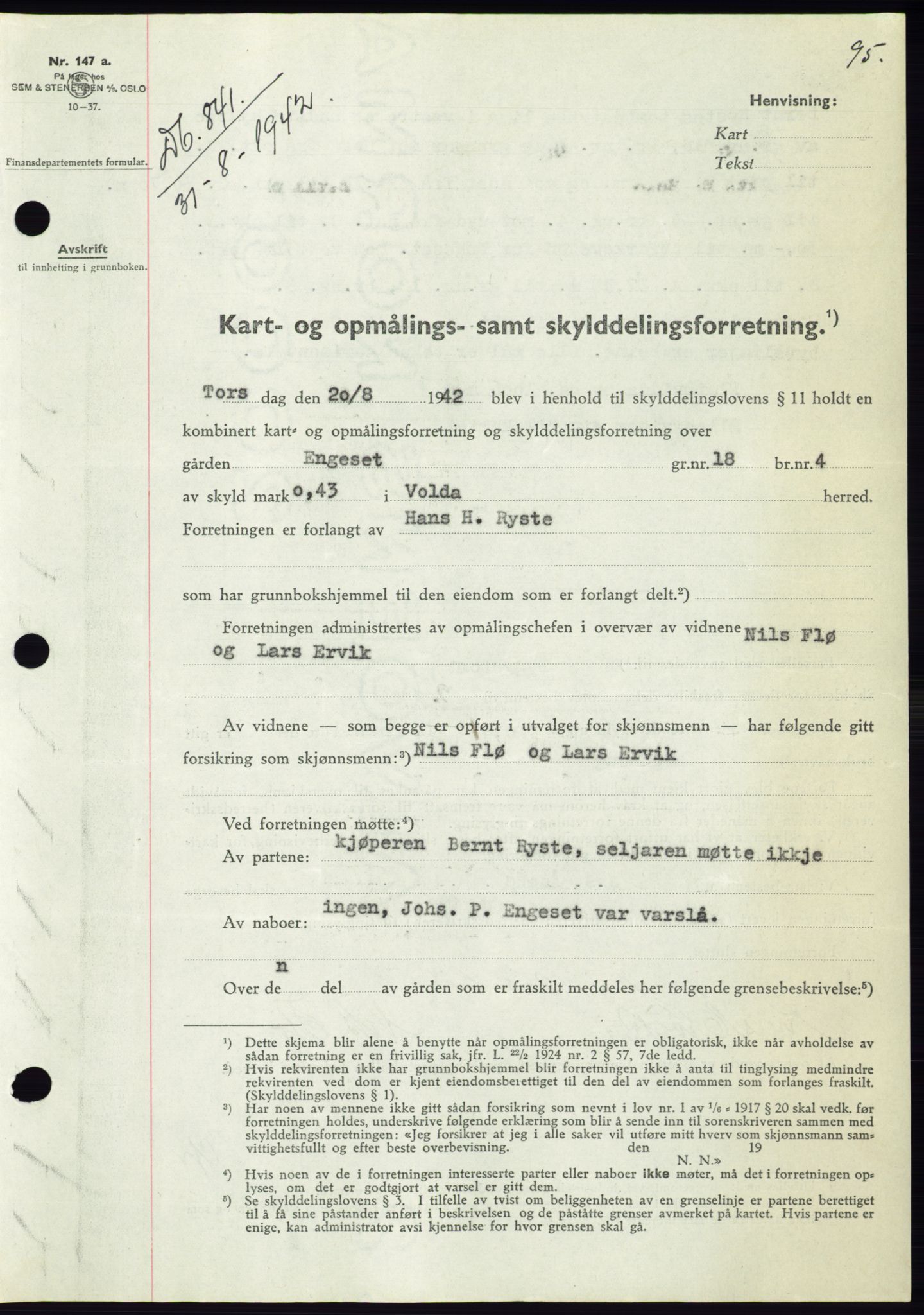 Søre Sunnmøre sorenskriveri, SAT/A-4122/1/2/2C/L0074: Pantebok nr. 68, 1942-1943, Dagboknr: 841/1942