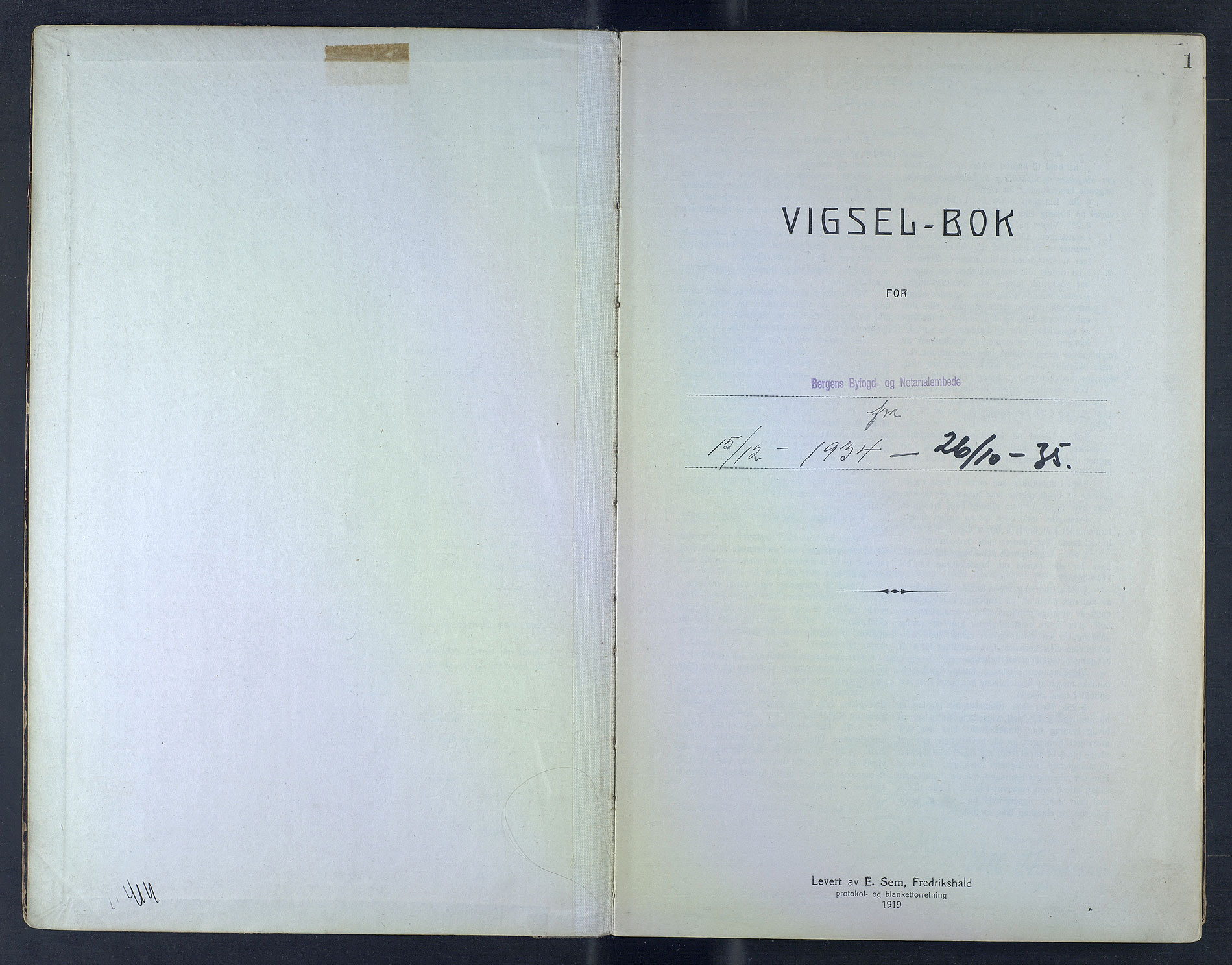 Byfogd og Byskriver i Bergen, AV/SAB-A-3401/10/10F/L0009: Vielsesprotokoller, 1934-1935, s. 1