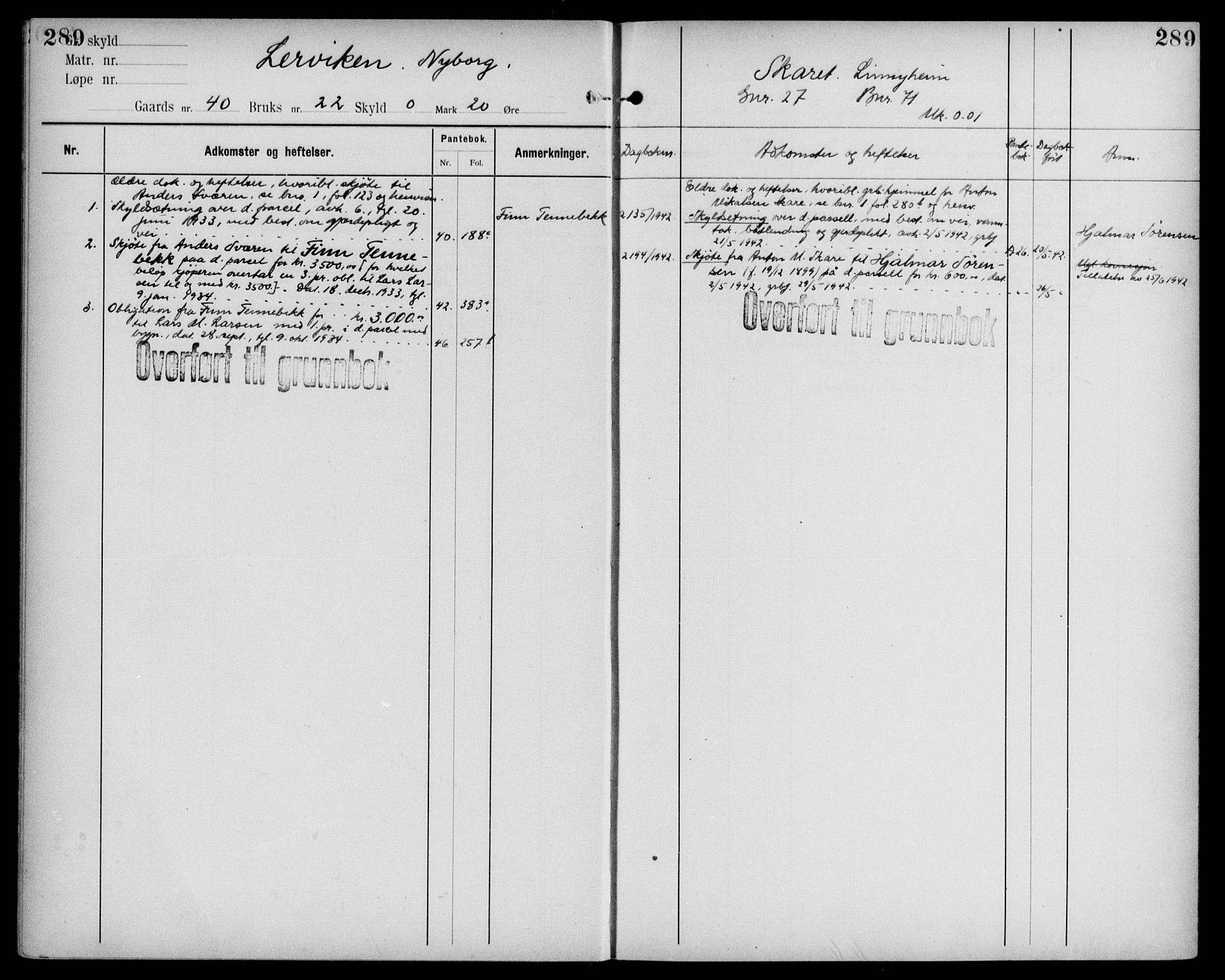 Midhordland sorenskriveri, AV/SAB-A-3001/1/G/Ga/Gab/L0109: Panteregister nr. II.A.b.109, s. 289