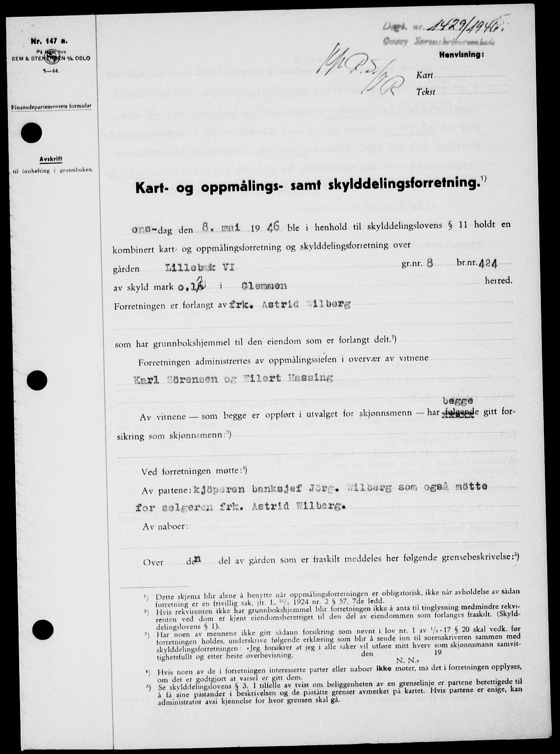 Onsøy sorenskriveri, SAO/A-10474/G/Ga/Gab/L0016: Pantebok nr. II A-16, 1946-1946, Dagboknr: 1429/1946