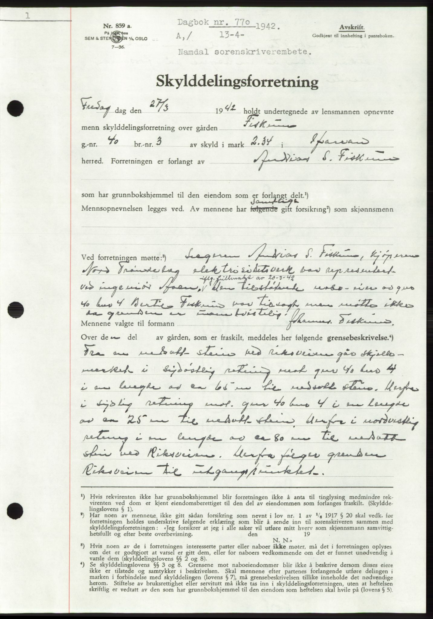 Namdal sorenskriveri, SAT/A-4133/1/2/2C: Pantebok nr. -, 1941-1942, Dagboknr: 770/1942