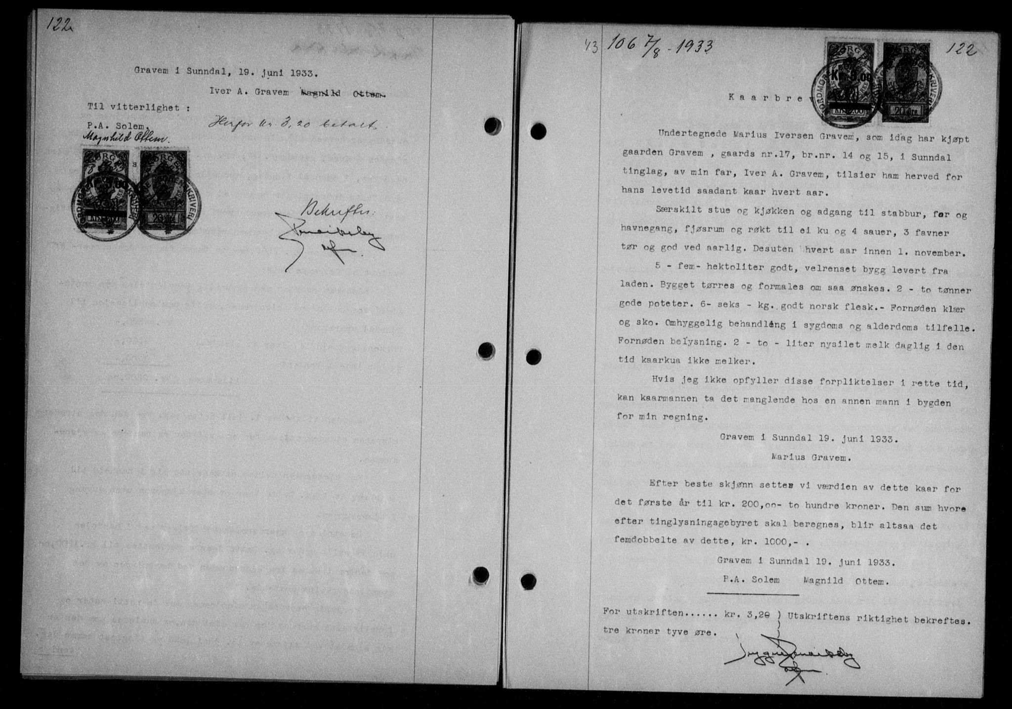 Nordmøre sorenskriveri, AV/SAT-A-4132/1/2/2Ca/L0079: Pantebok nr. 69, 1933-1933, Tingl.dato: 07.08.1933