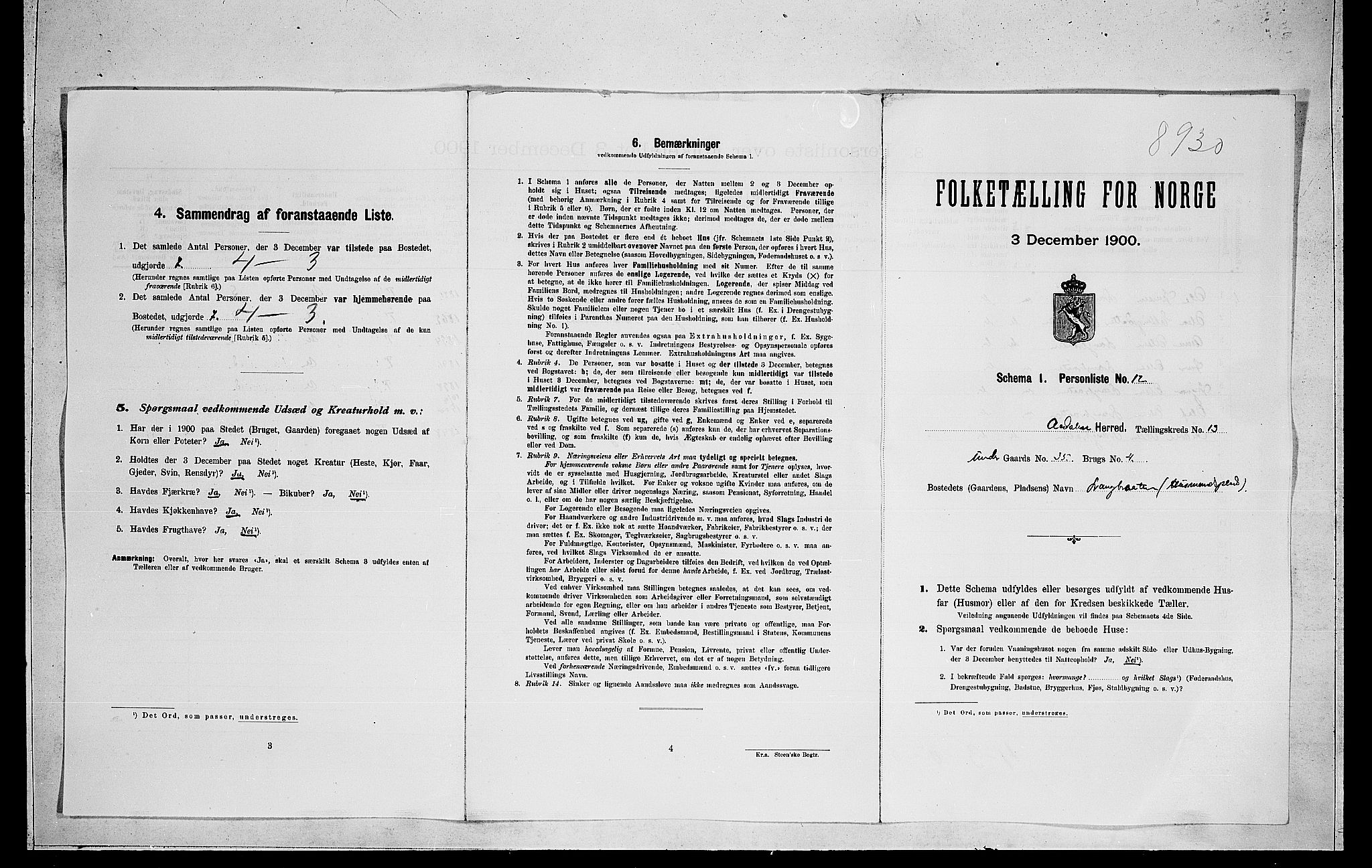 RA, Folketelling 1900 for 0614 Ådal herred, 1900, s. 910