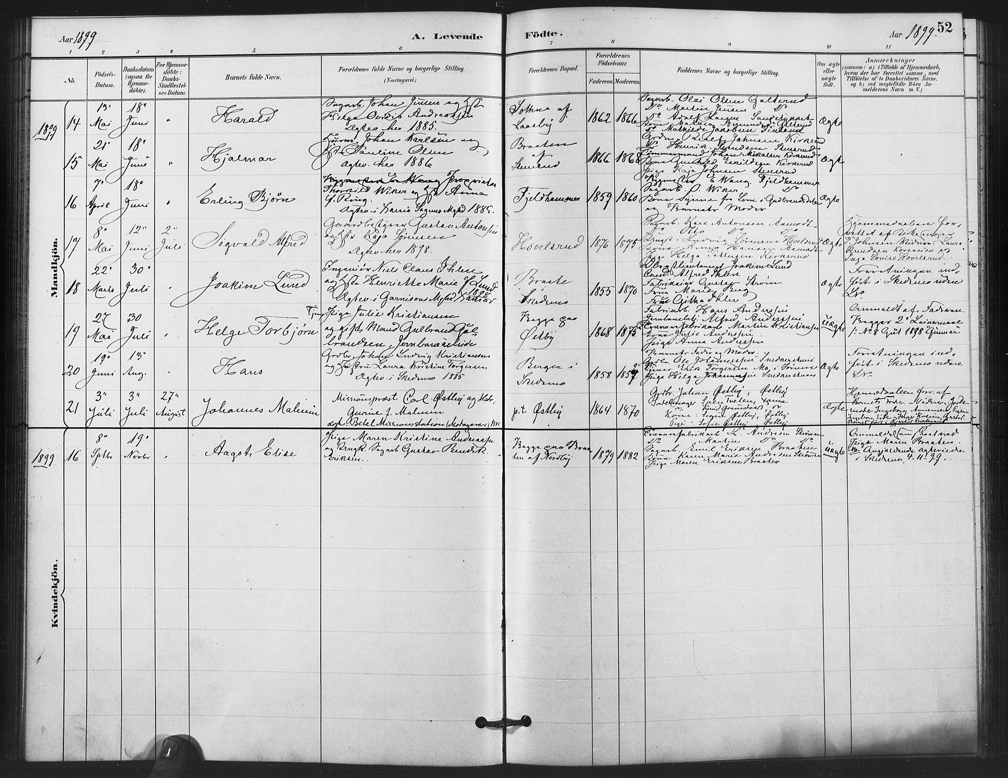 Skedsmo prestekontor Kirkebøker, AV/SAO-A-10033a/F/Fb/L0001: Ministerialbok nr. II 1, 1883-1901, s. 52