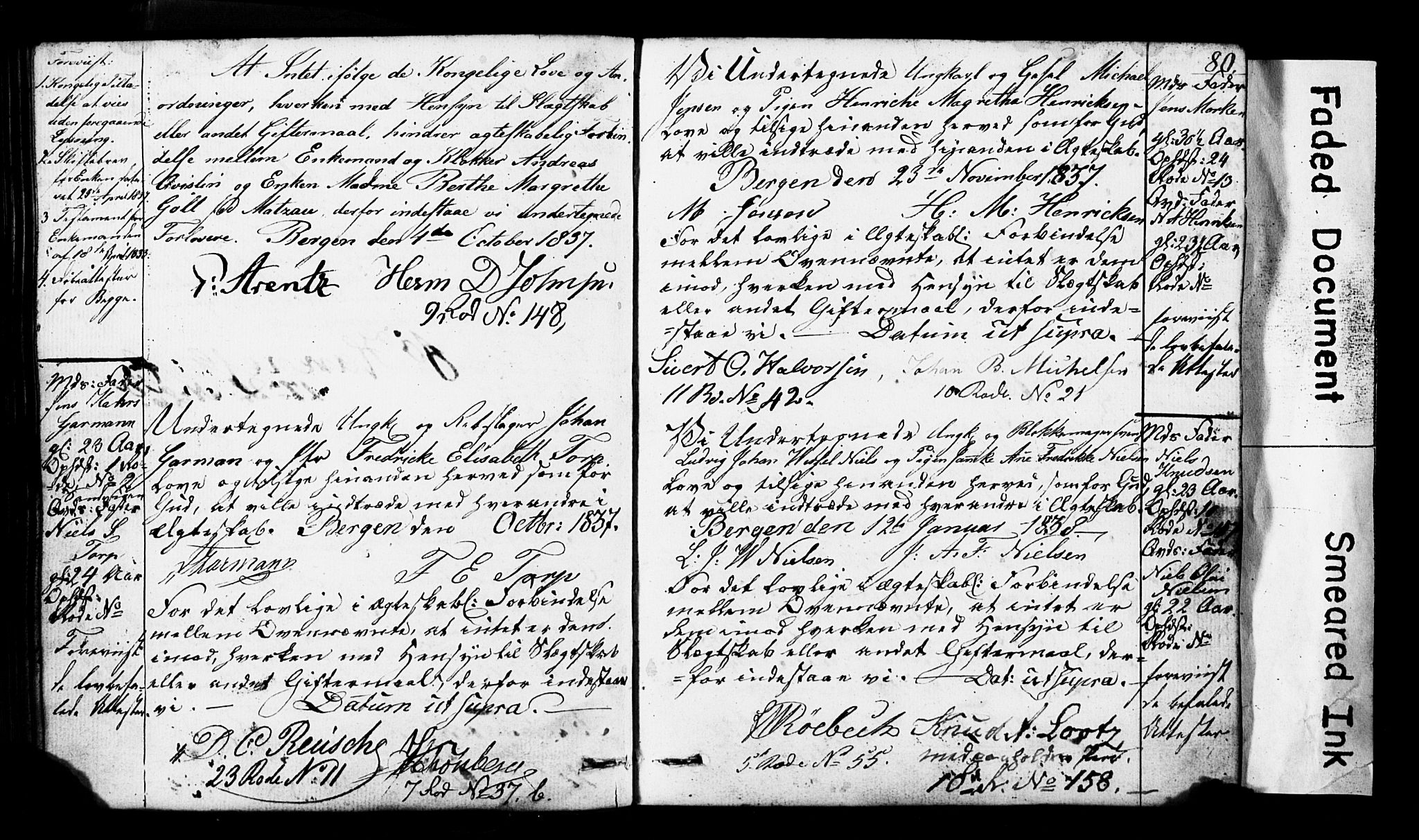 Domkirken sokneprestembete, SAB/A-74801: Forlovererklæringer nr. II.5.3, 1832-1845, s. 80