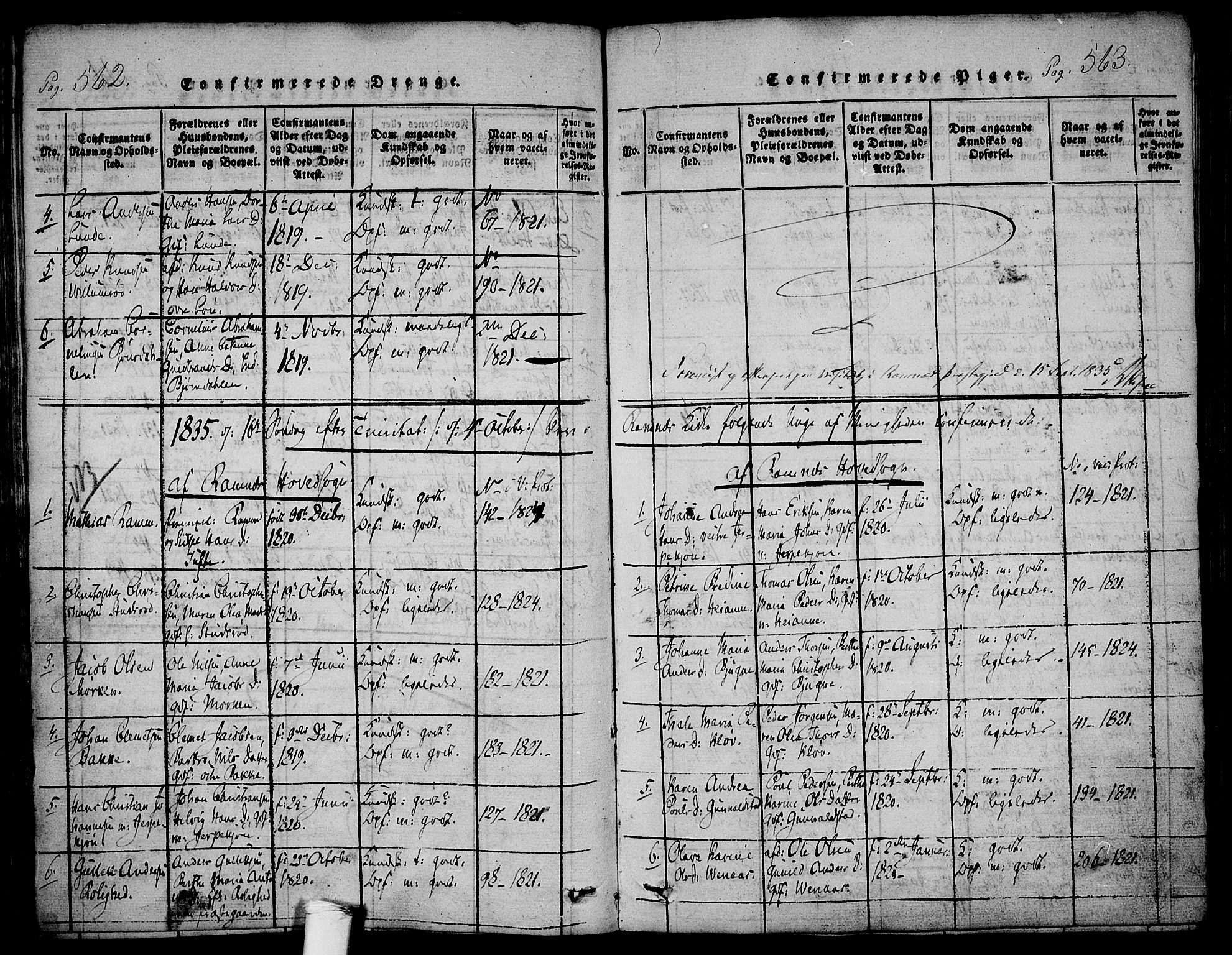Ramnes kirkebøker, SAKO/A-314/F/Fa/L0004: Ministerialbok nr. I 4, 1813-1840, s. 562-563