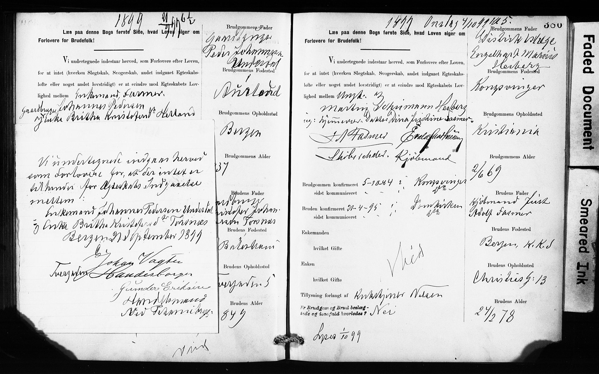Domkirken sokneprestembete, SAB/A-74801: Forlovererklæringer nr. II.5.10, 1890-1899, s. 386