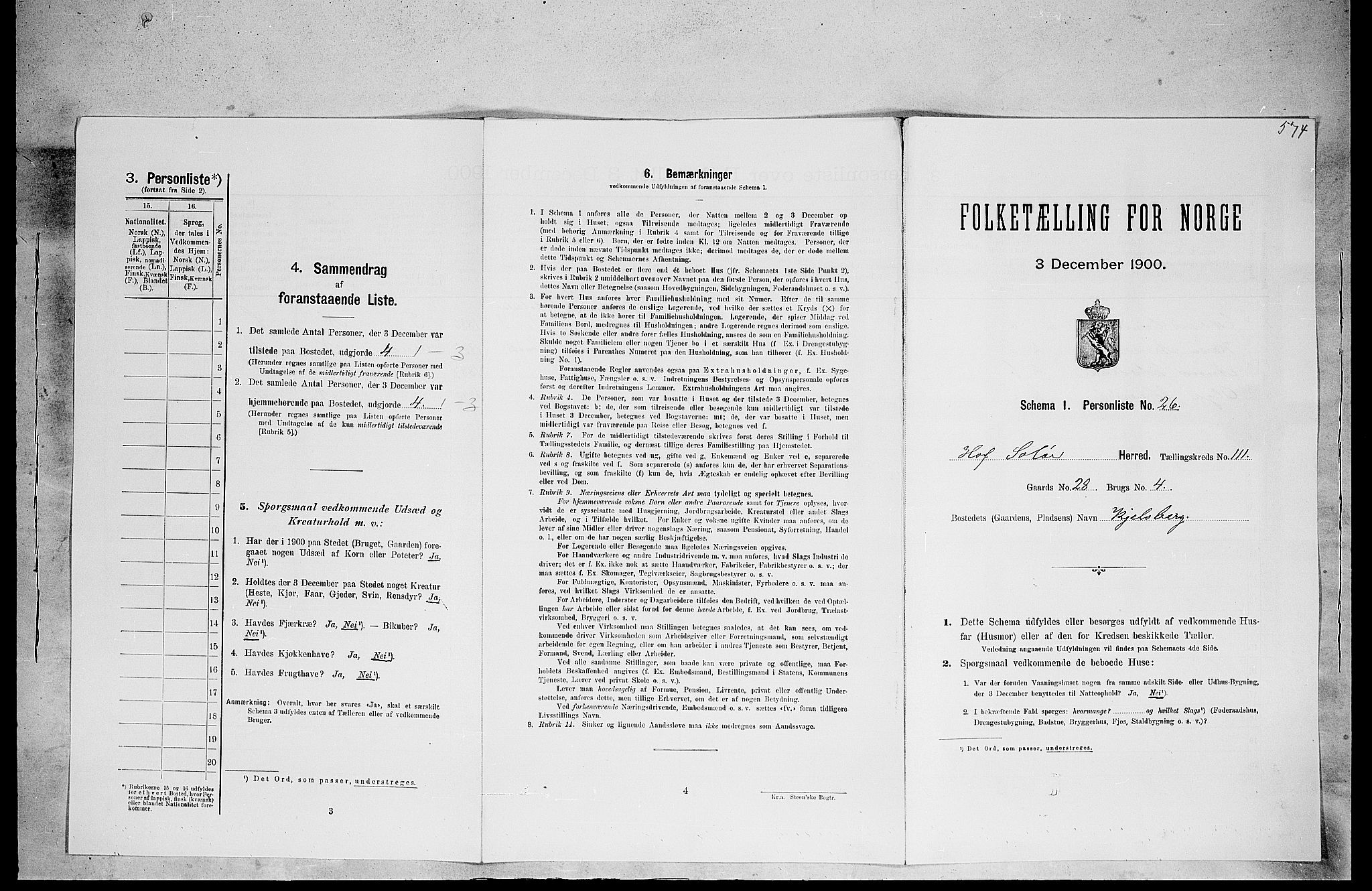 SAH, Folketelling 1900 for 0424 Hof herred, 1900, s. 536