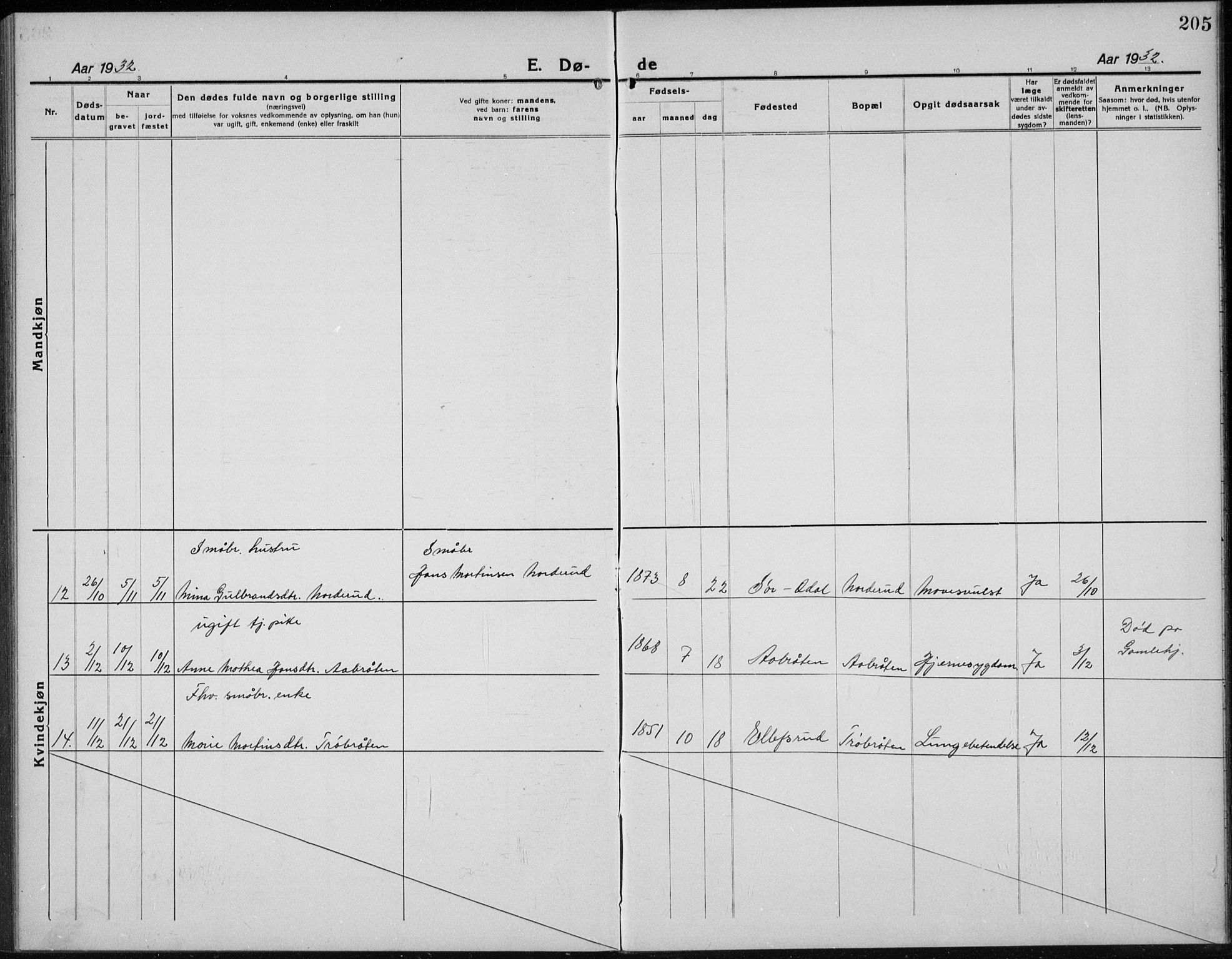 Nord-Odal prestekontor, AV/SAH-PREST-032/H/Ha/Hab/L0004: Klokkerbok nr. 4, 1921-1936, s. 205