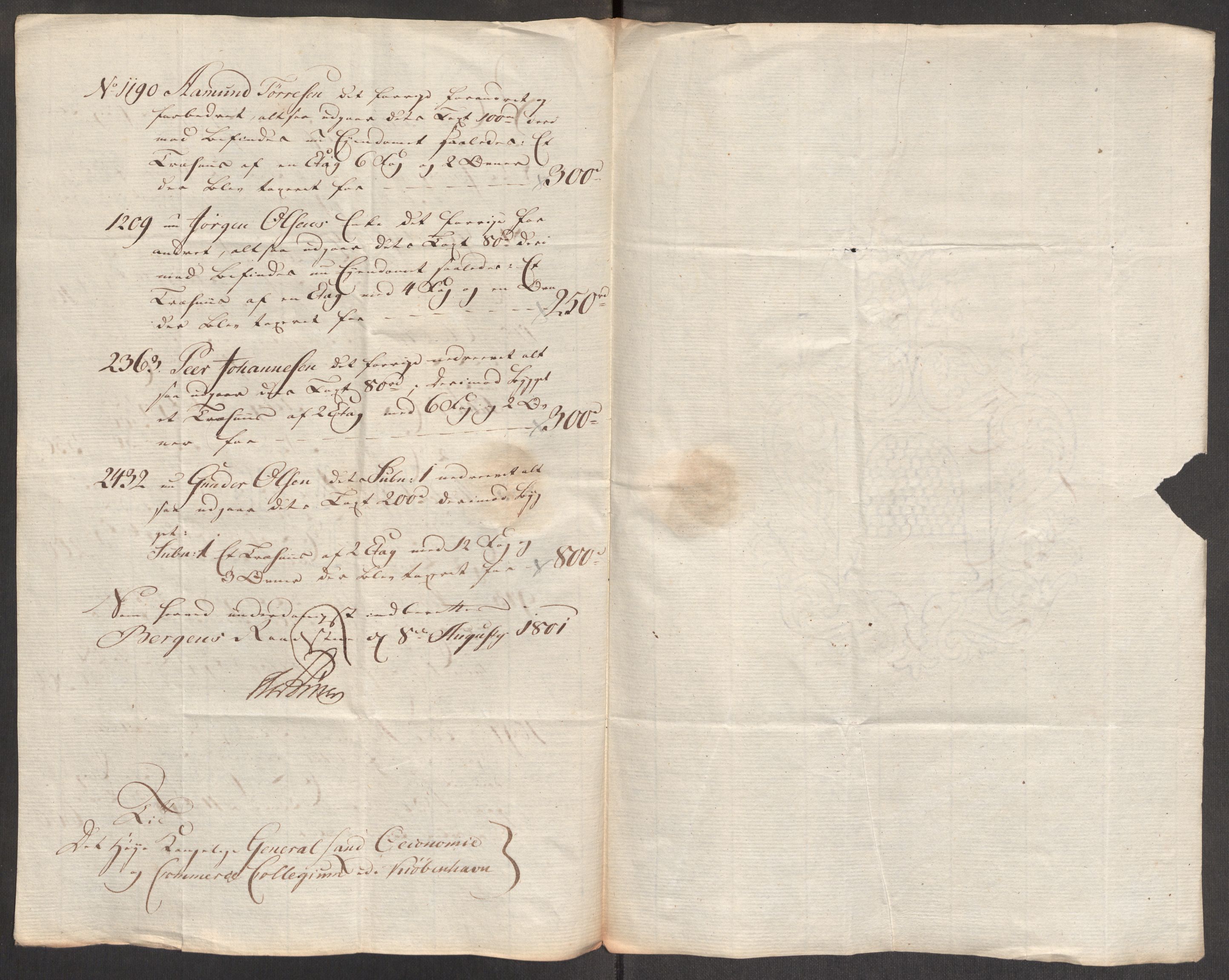 Kommersekollegiet, Brannforsikringskontoret 1767-1814, AV/RA-EA-5458/F/Fa/L0006/0002: Bergen / Dokumenter, 1797-1807