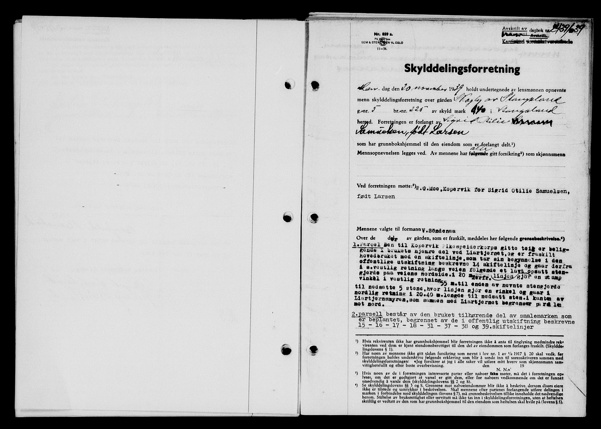 Karmsund sorenskriveri, SAST/A-100311/01/II/IIB/L0072: Pantebok nr. 53A, 1939-1940, Dagboknr: 2439/1939