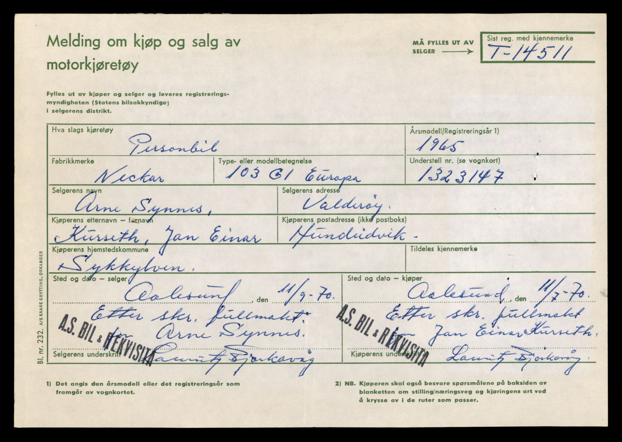 Møre og Romsdal vegkontor - Ålesund trafikkstasjon, AV/SAT-A-4099/F/Fe/L0046: Registreringskort for kjøretøy T 14445 - T 14579, 1927-1998