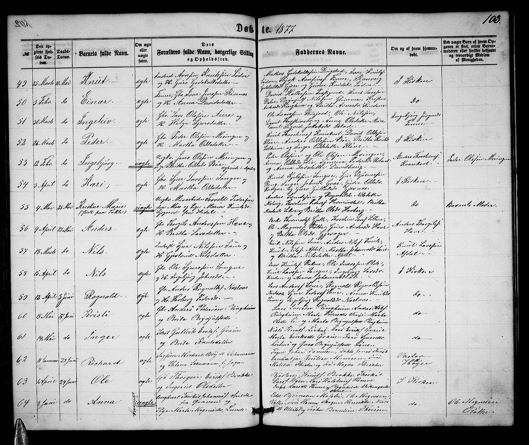 Voss sokneprestembete, AV/SAB-A-79001/H/Hab: Klokkerbok nr. B 2, 1863-1878, s. 103