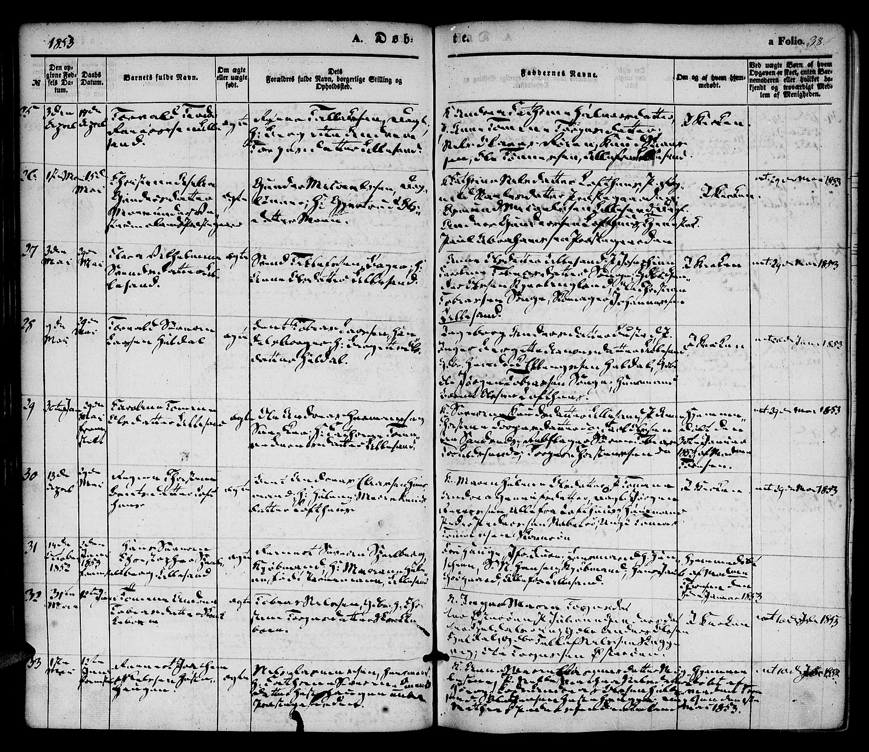 Vestre Moland sokneprestkontor, AV/SAK-1111-0046/F/Fa/Fab/L0006: Ministerialbok nr. A 6, 1850-1858, s. 38