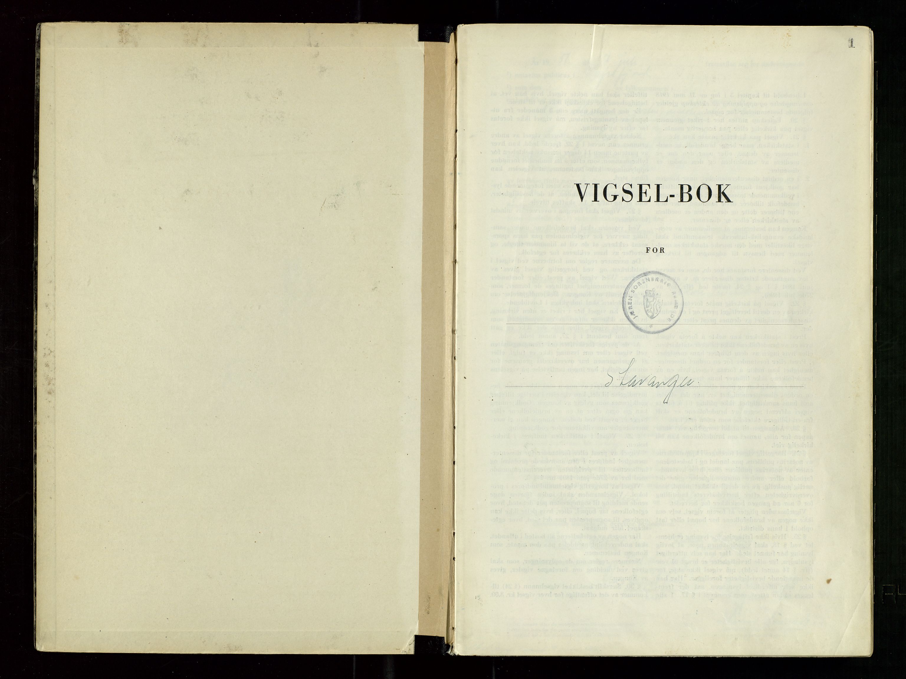 Hafrsfjord sorenskriveri, SAST/A-100313/I/Ic/L0001: "Vigsels-bok", 1951-1959, s. 1