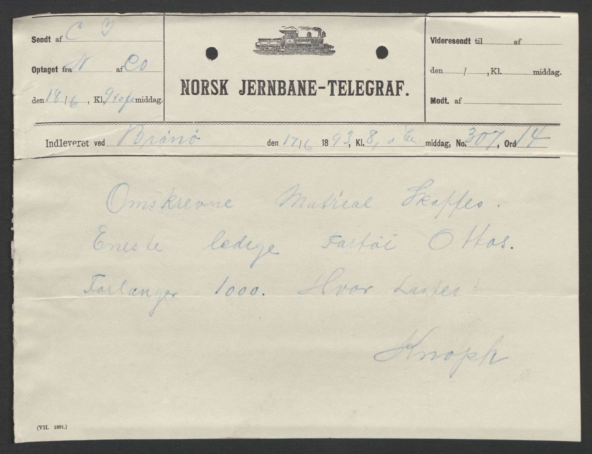 Arbeidskomitéen for Fridtjof Nansens polarekspedisjon, AV/RA-PA-0061/D/L0003/0002: Innk. brev og telegrammer vedr. proviant og utrustning / Utrustningen m.m. - korrespondanse, 1893, s. 241