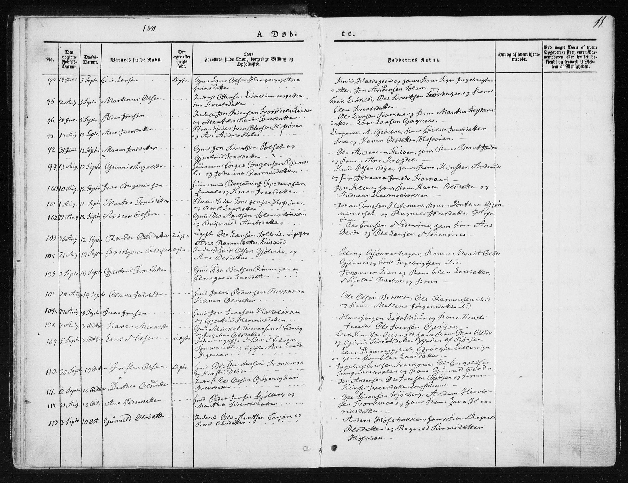 Ministerialprotokoller, klokkerbøker og fødselsregistre - Sør-Trøndelag, SAT/A-1456/668/L0805: Ministerialbok nr. 668A05, 1840-1853, s. 11