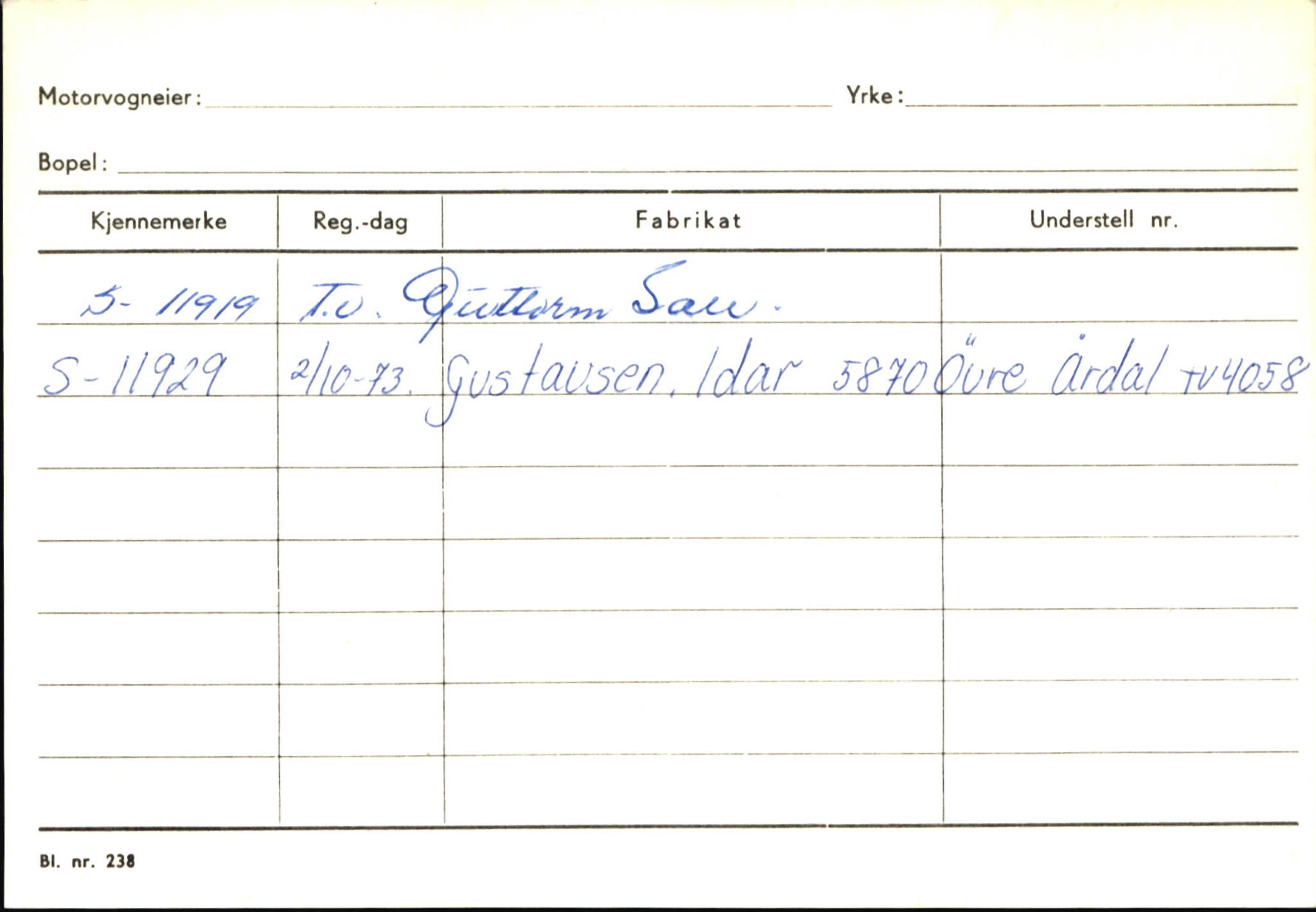 Statens vegvesen, Sogn og Fjordane vegkontor, AV/SAB-A-5301/4/F/L0146: Registerkort Årdal R-Å samt diverse kort, 1945-1975, s. 679