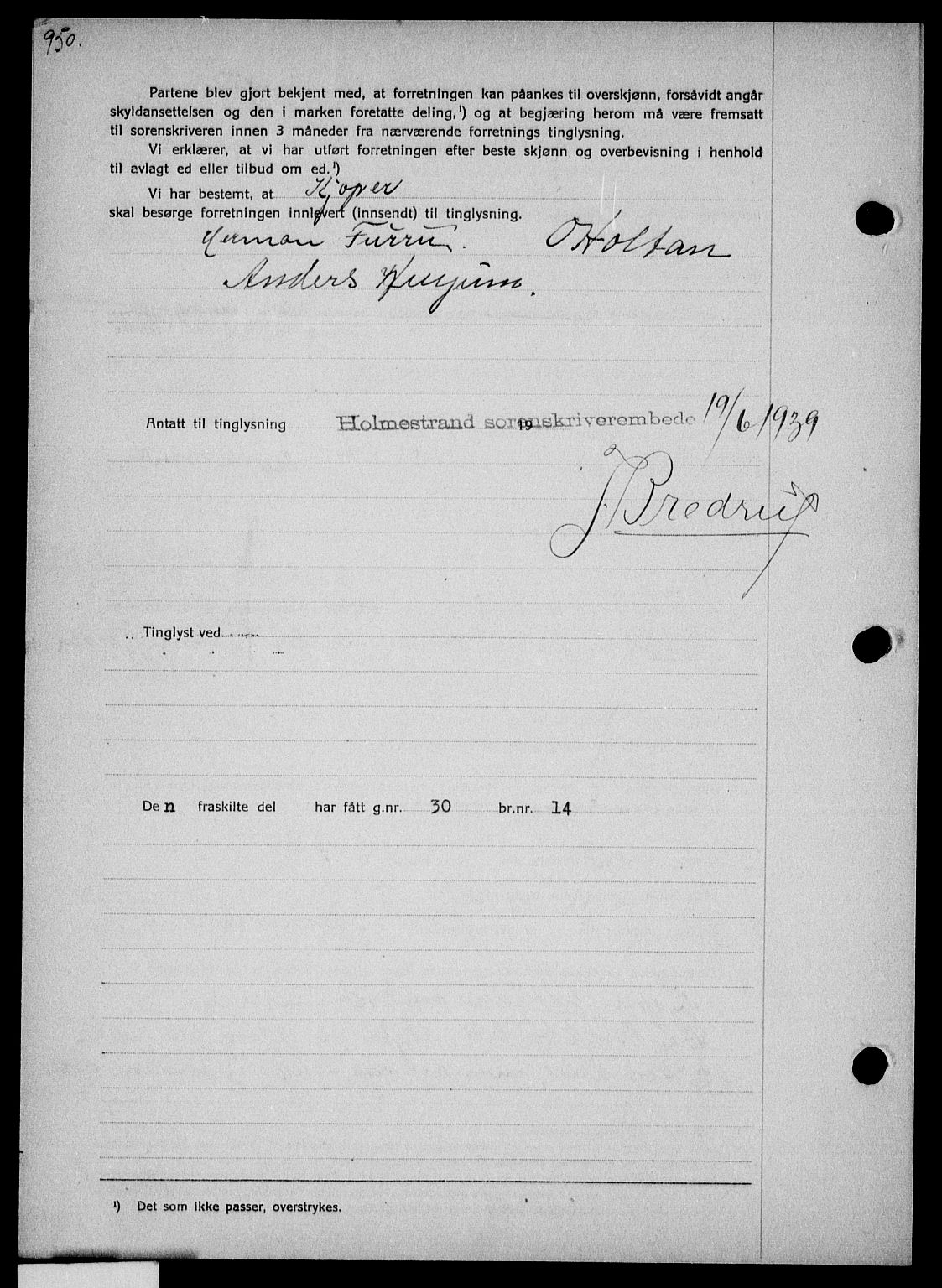 Holmestrand sorenskriveri, SAKO/A-67/G/Ga/Gaa/L0050: Pantebok nr. A-50, 1938-1939, Dagboknr: 960/1939