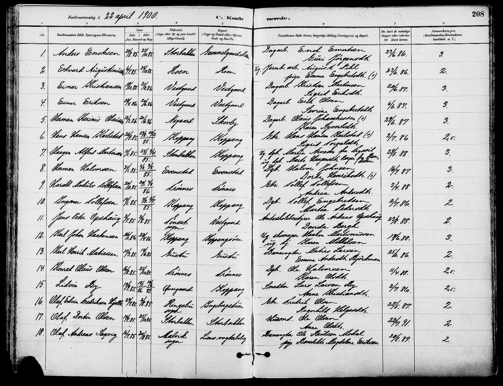 Stor-Elvdal prestekontor, SAH/PREST-052/H/Ha/Haa/L0002: Ministerialbok nr. 2, 1882-1907, s. 208