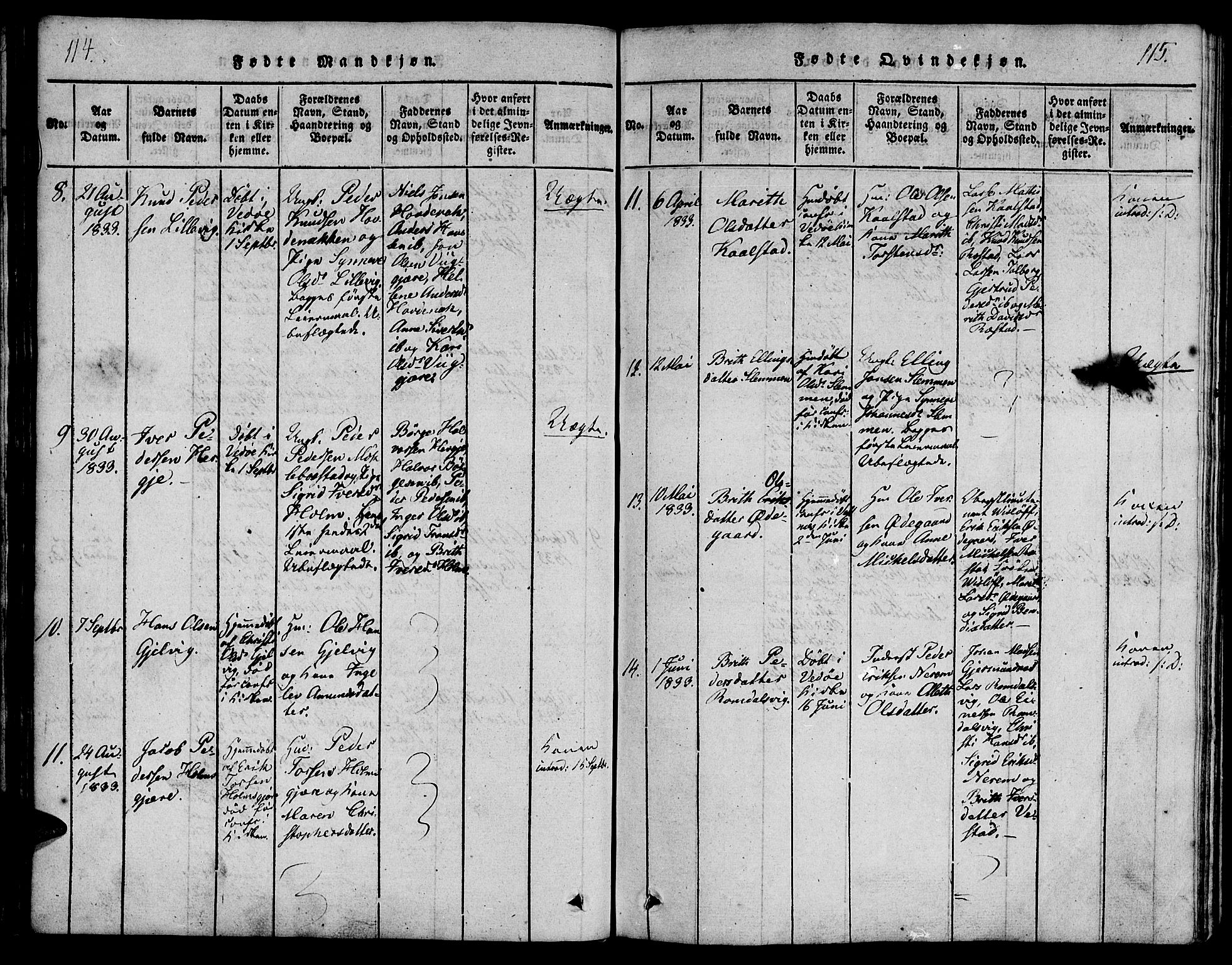 Ministerialprotokoller, klokkerbøker og fødselsregistre - Møre og Romsdal, AV/SAT-A-1454/547/L0602: Ministerialbok nr. 547A04, 1818-1845, s. 114-115