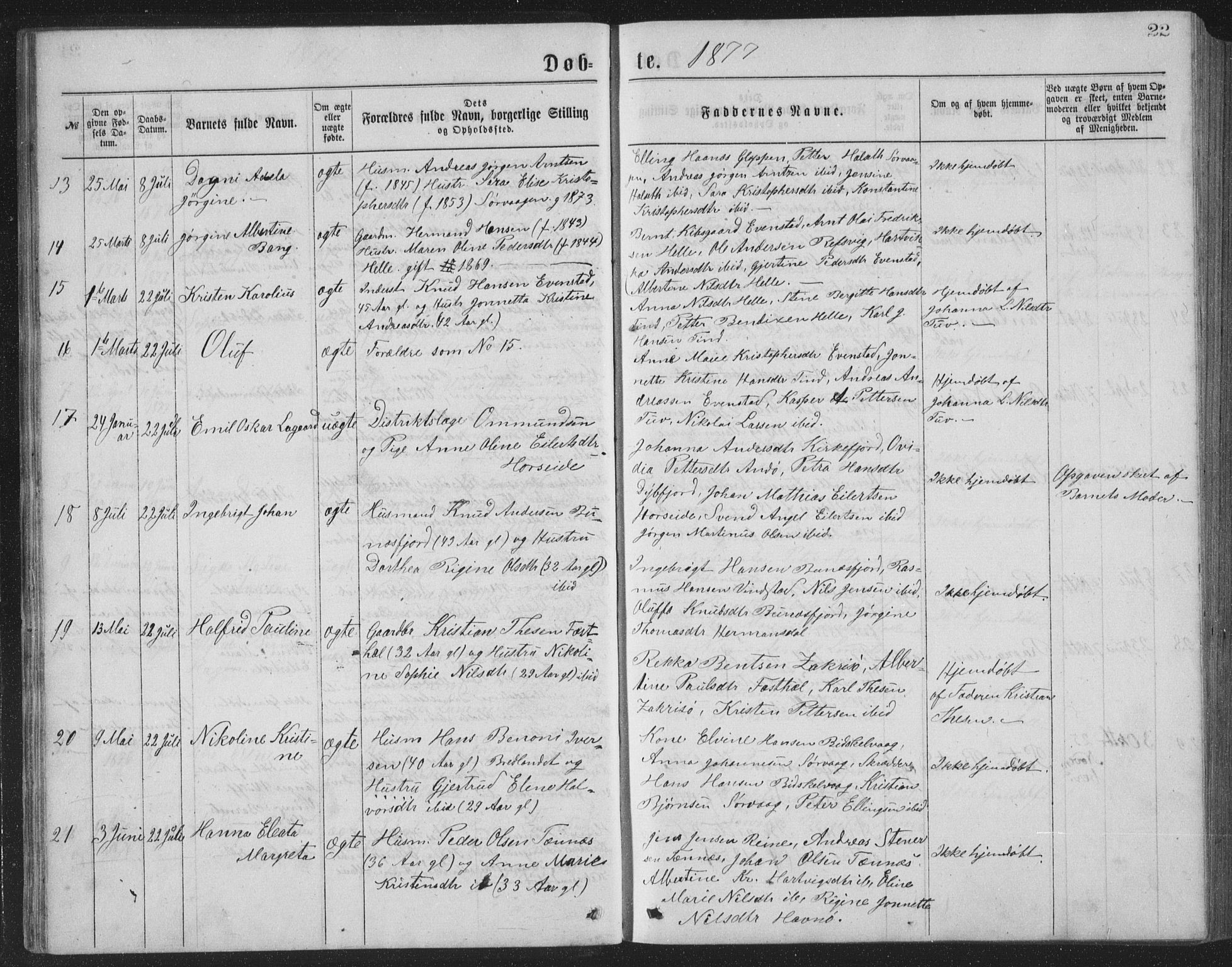 Ministerialprotokoller, klokkerbøker og fødselsregistre - Nordland, AV/SAT-A-1459/886/L1225: Klokkerbok nr. 886C02, 1874-1896, s. 22