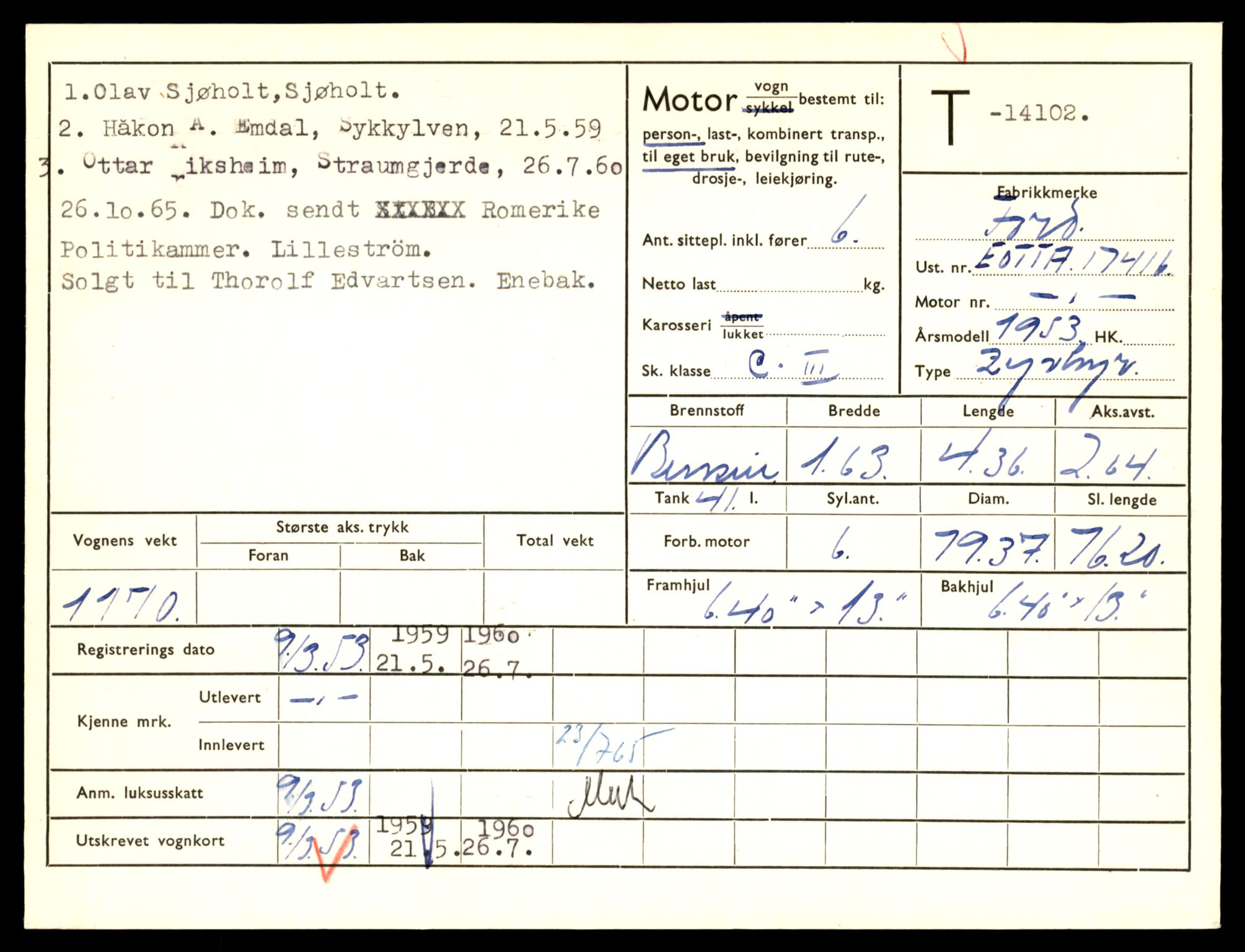 Møre og Romsdal vegkontor - Ålesund trafikkstasjon, AV/SAT-A-4099/F/Fe/L0043: Registreringskort for kjøretøy T 14080 - T 14204, 1927-1998, s. 585