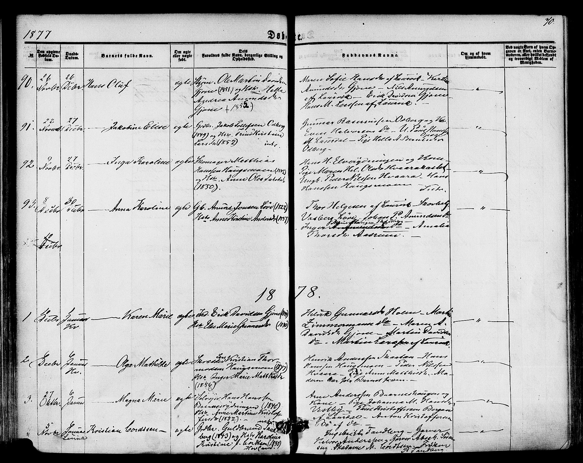 Hedrum kirkebøker, AV/SAKO-A-344/F/Fa/L0008: Ministerialbok nr. I 8, 1869-1880, s. 70