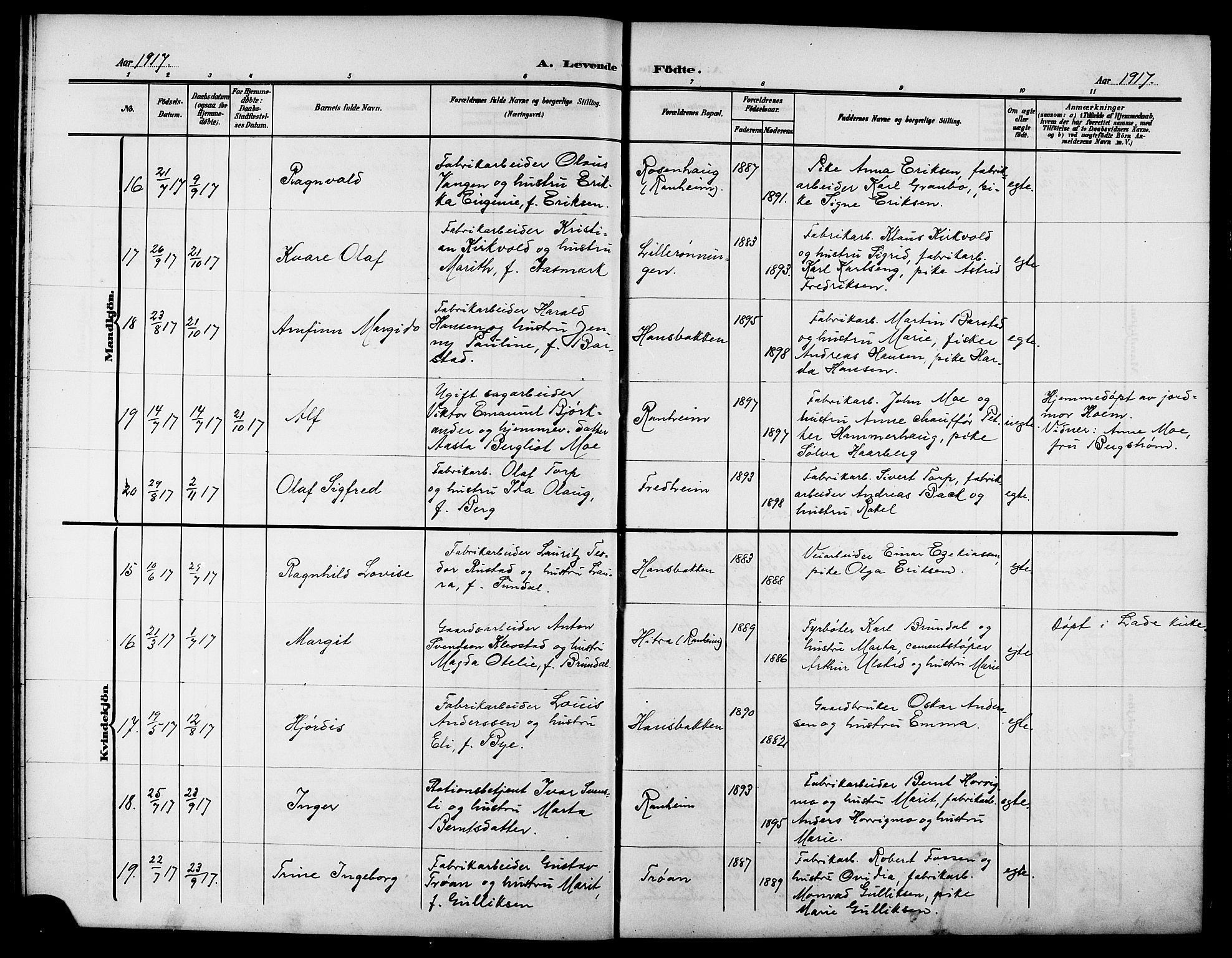 Ministerialprotokoller, klokkerbøker og fødselsregistre - Sør-Trøndelag, SAT/A-1456/615/L0400: Klokkerbok nr. 615C01, 1905-1921