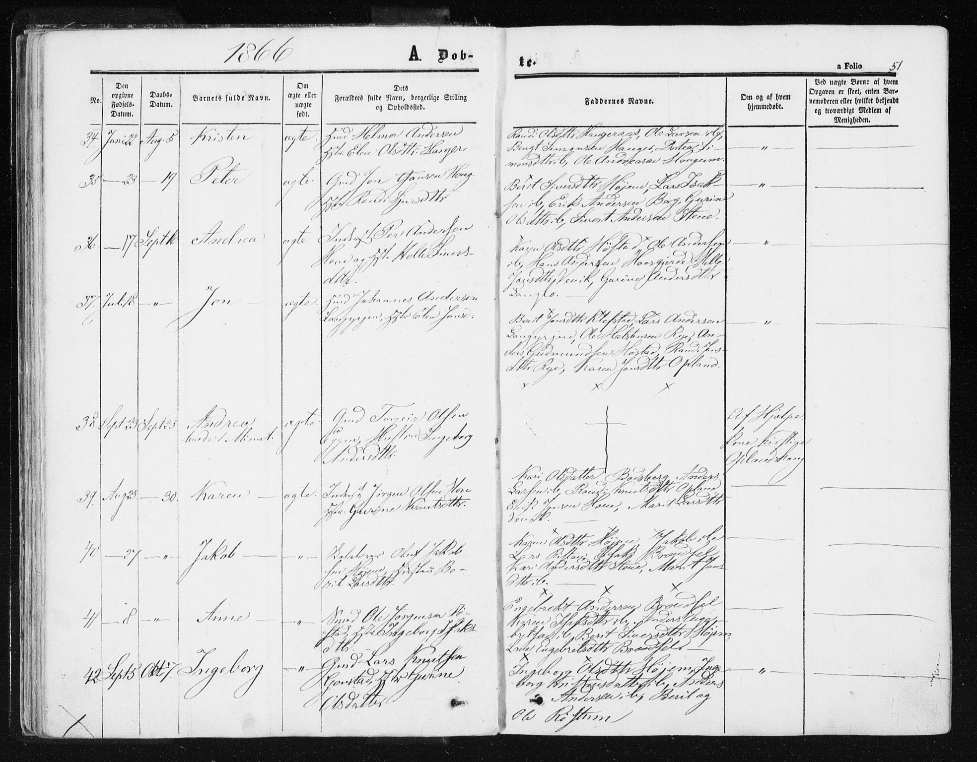 Ministerialprotokoller, klokkerbøker og fødselsregistre - Sør-Trøndelag, SAT/A-1456/612/L0377: Ministerialbok nr. 612A09, 1859-1877, s. 51