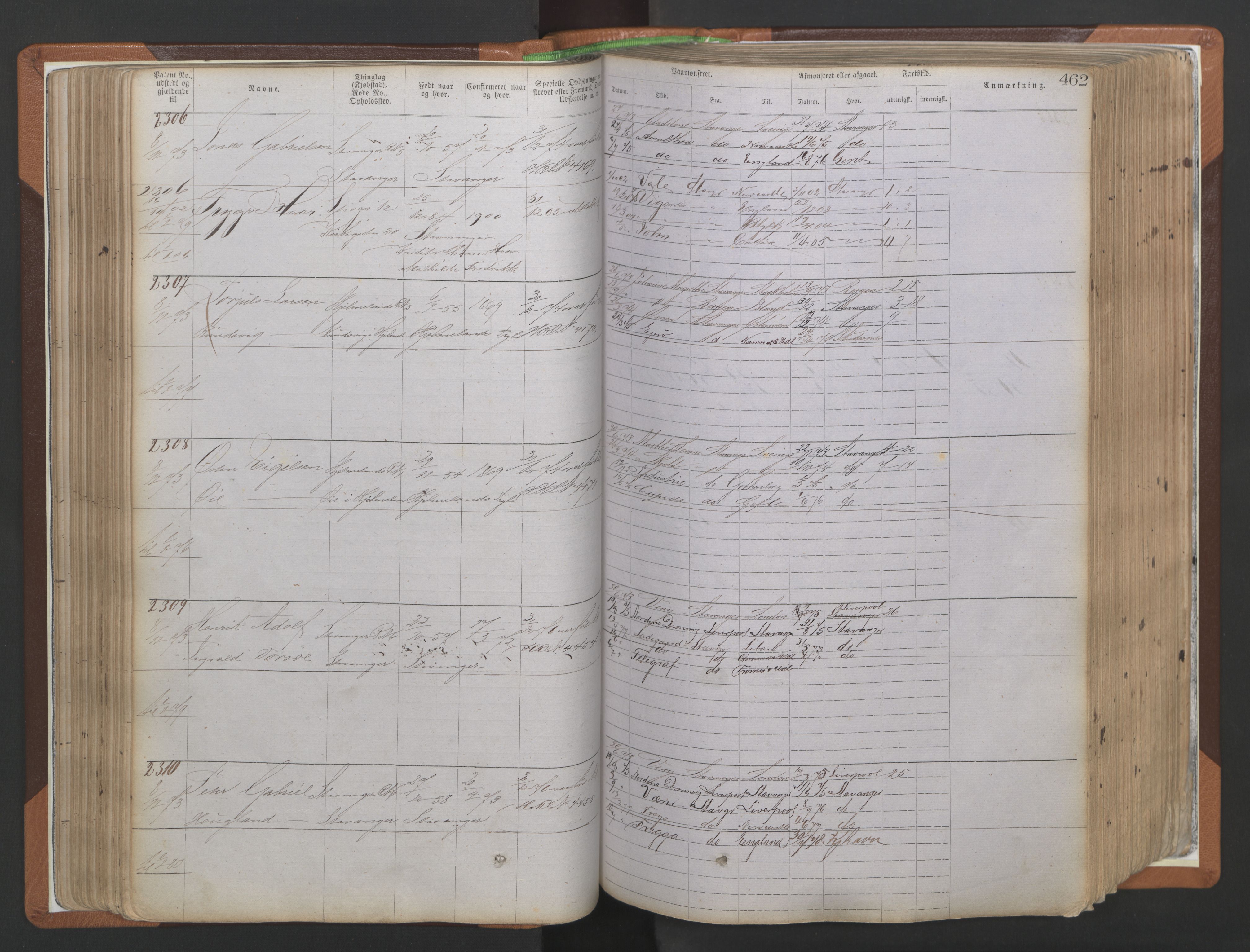 Stavanger sjømannskontor, AV/SAST-A-102006/F/Ff/L0009: Annotasjonsrulle, patentnr. 1805-3605 (dublett), 1872-1900, s. 105