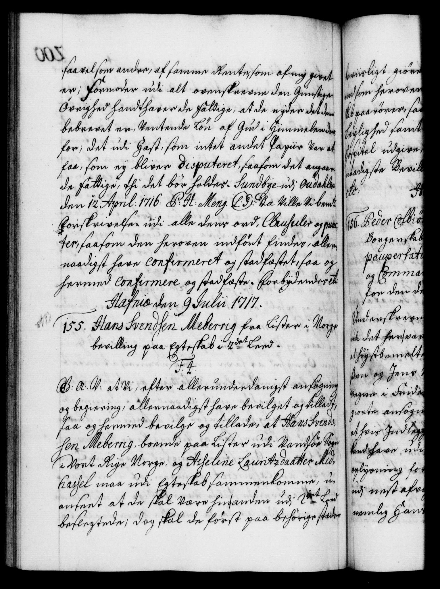 Danske Kanselli 1572-1799, AV/RA-EA-3023/F/Fc/Fca/Fcaa/L0022: Norske registre, 1716-1719, s. 200b