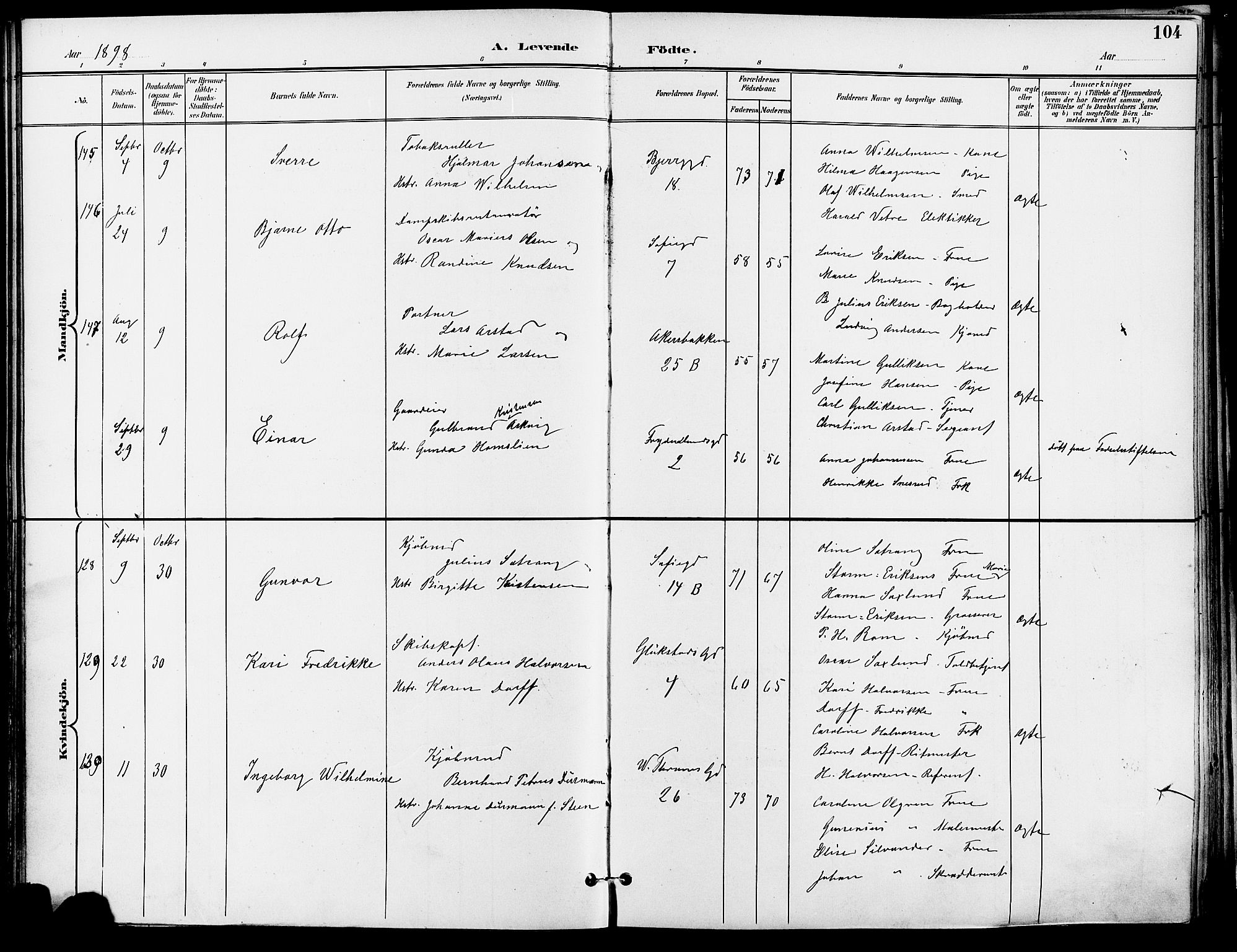 Gamle Aker prestekontor Kirkebøker, AV/SAO-A-10617a/F/L0011: Ministerialbok nr. 11, 1896-1901, s. 104