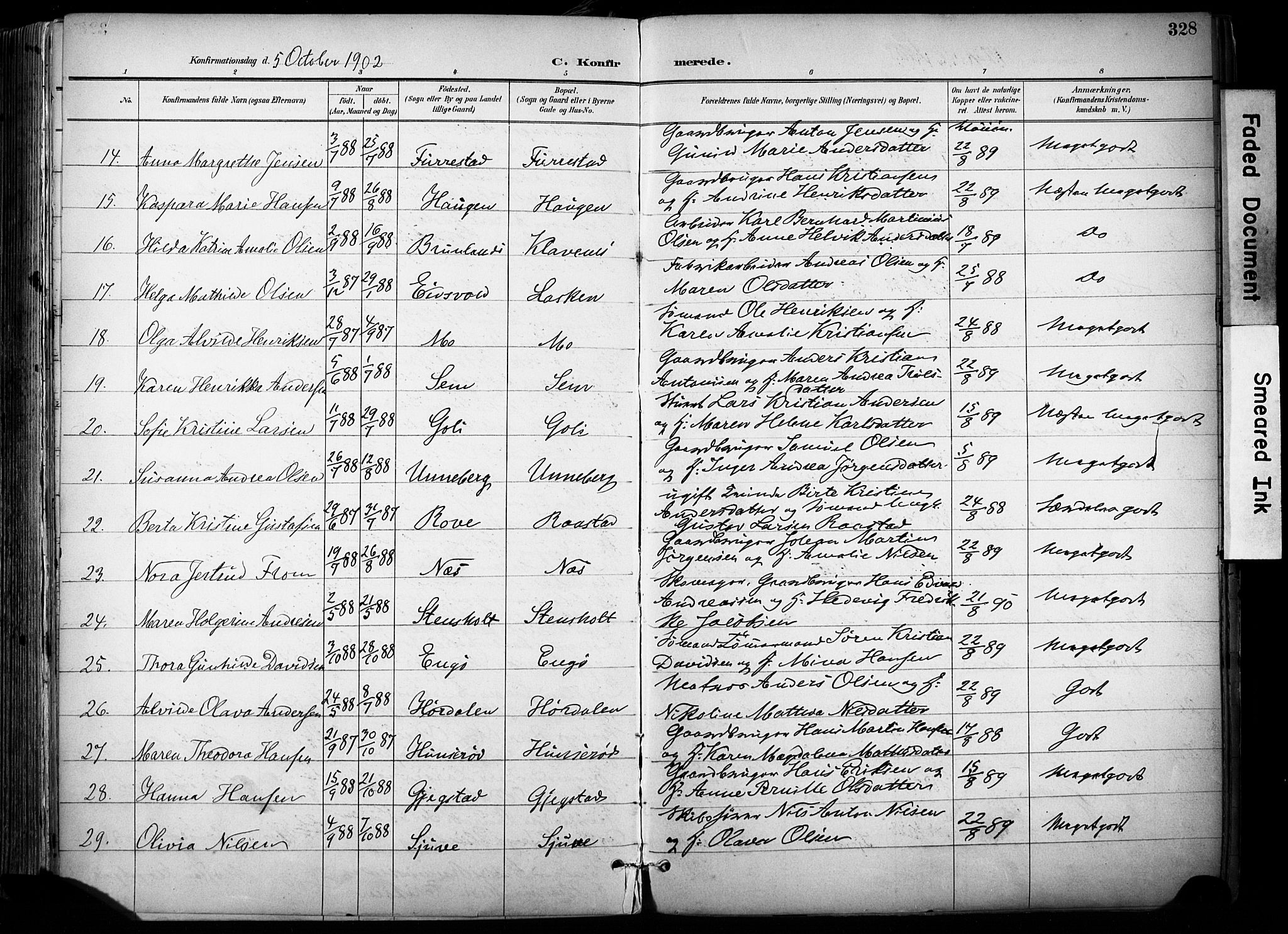 Sandar kirkebøker, AV/SAKO-A-243/F/Fa/L0014: Ministerialbok nr. 14, 1896-1909, s. 328