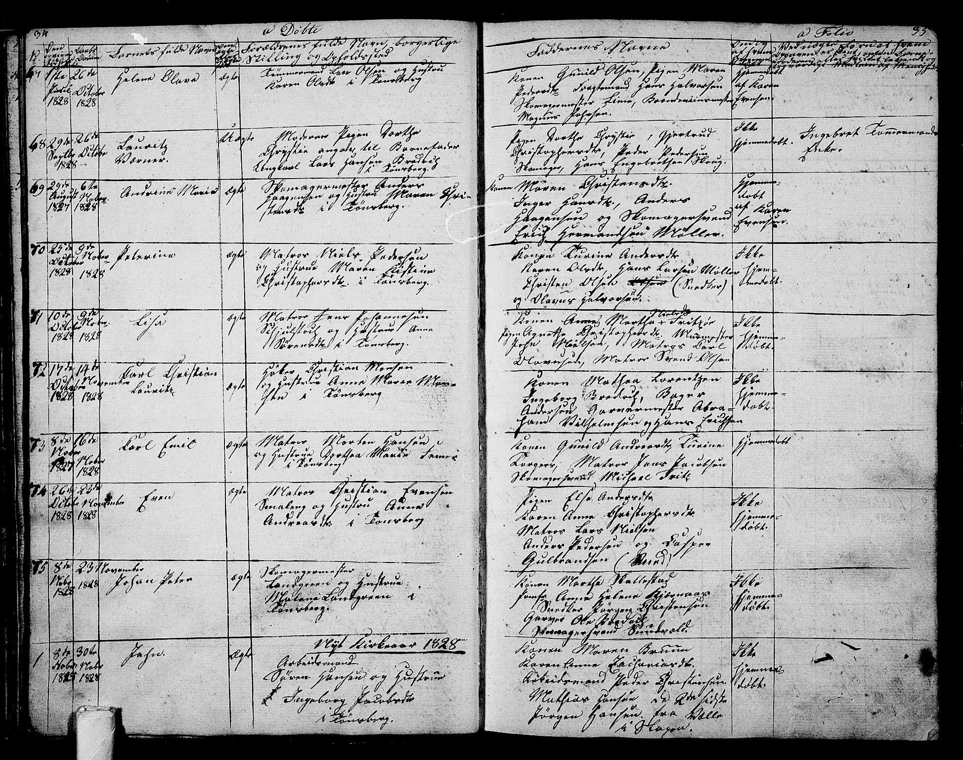 Tønsberg kirkebøker, AV/SAKO-A-330/G/Ga/L0002: Klokkerbok nr. 2, 1827-1854, s. 34-35