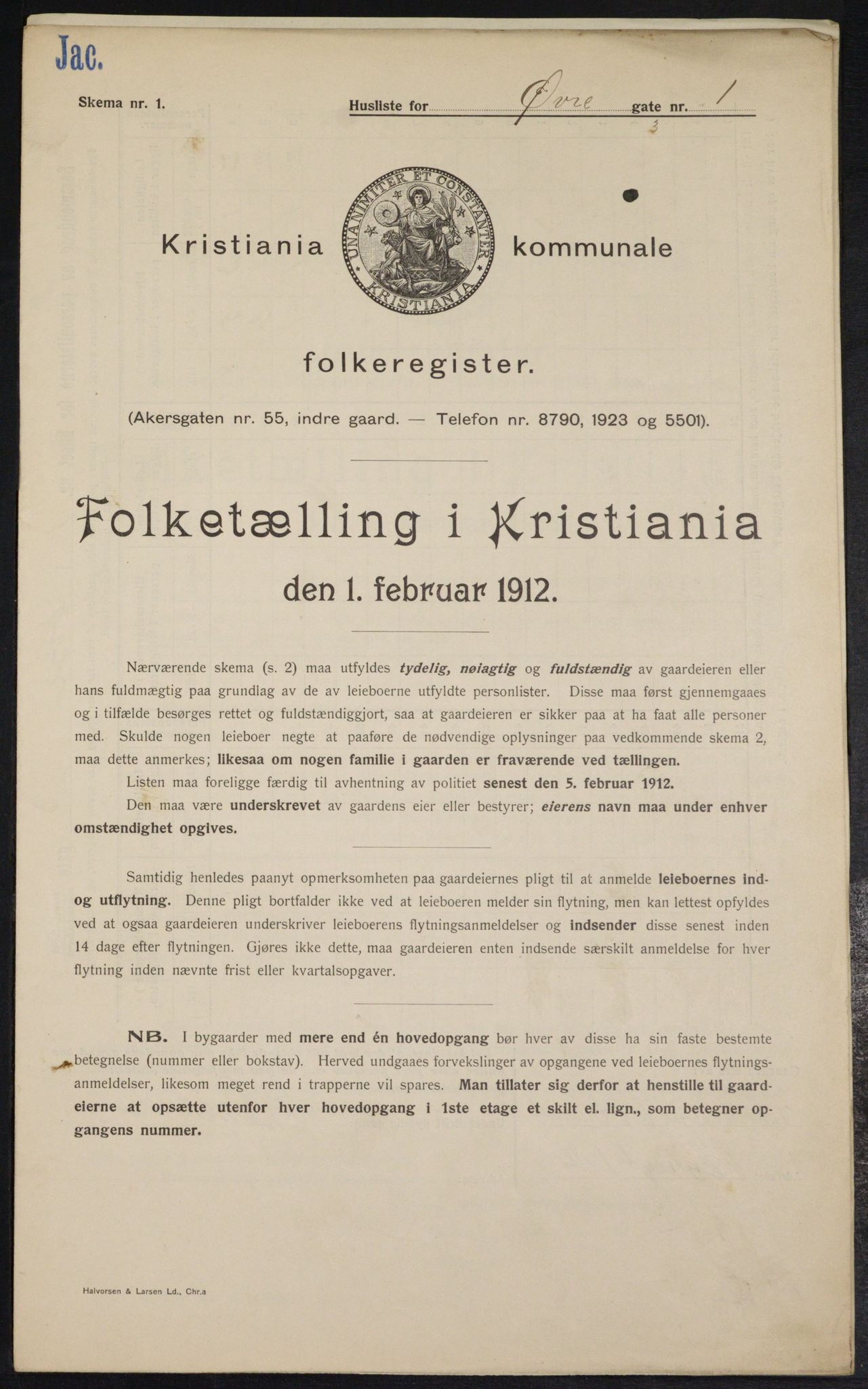 OBA, Kommunal folketelling 1.2.1912 for Kristiania, 1912, s. 129765